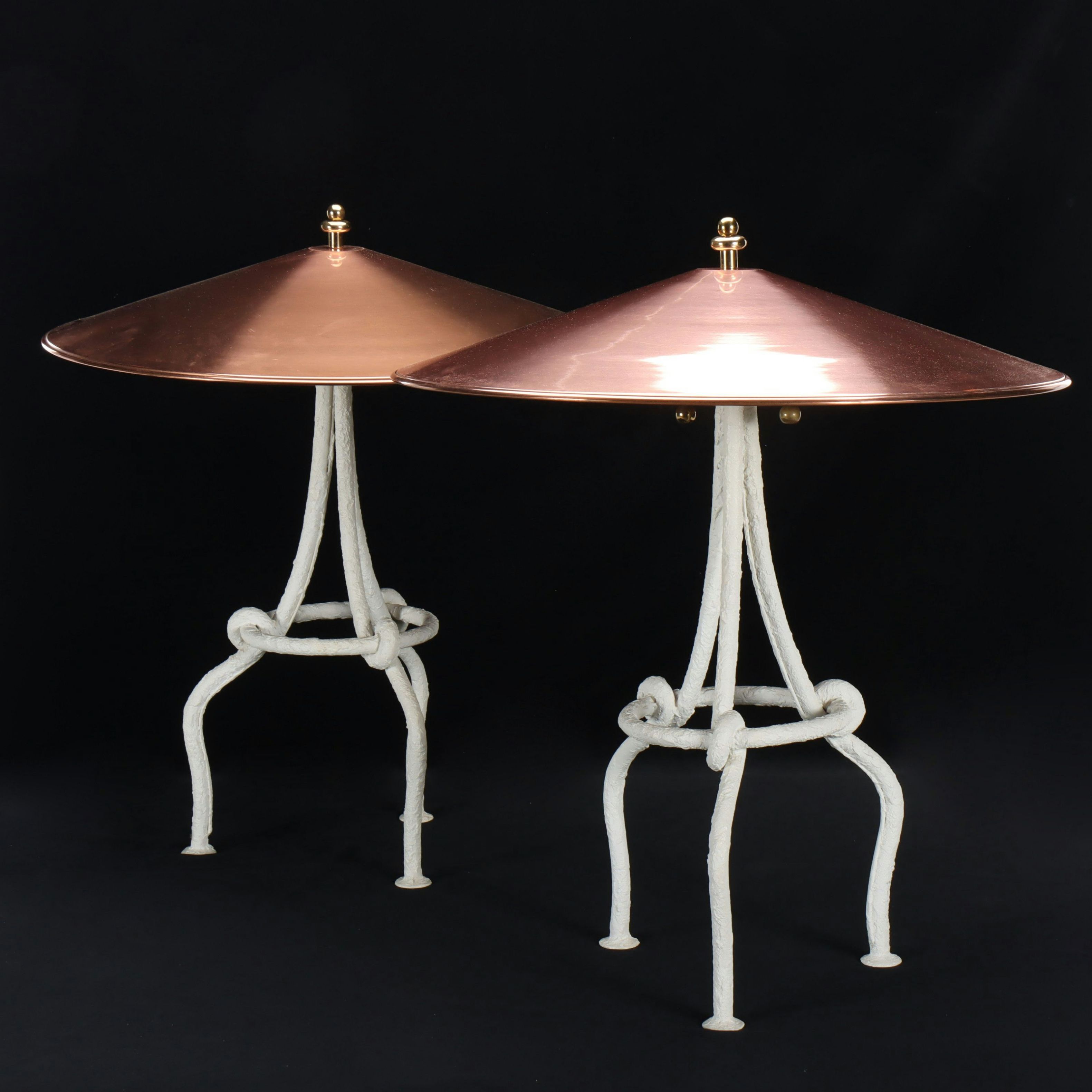 Pair of Modernist Painted Wrought Metal Table Lamps with Copper Shades