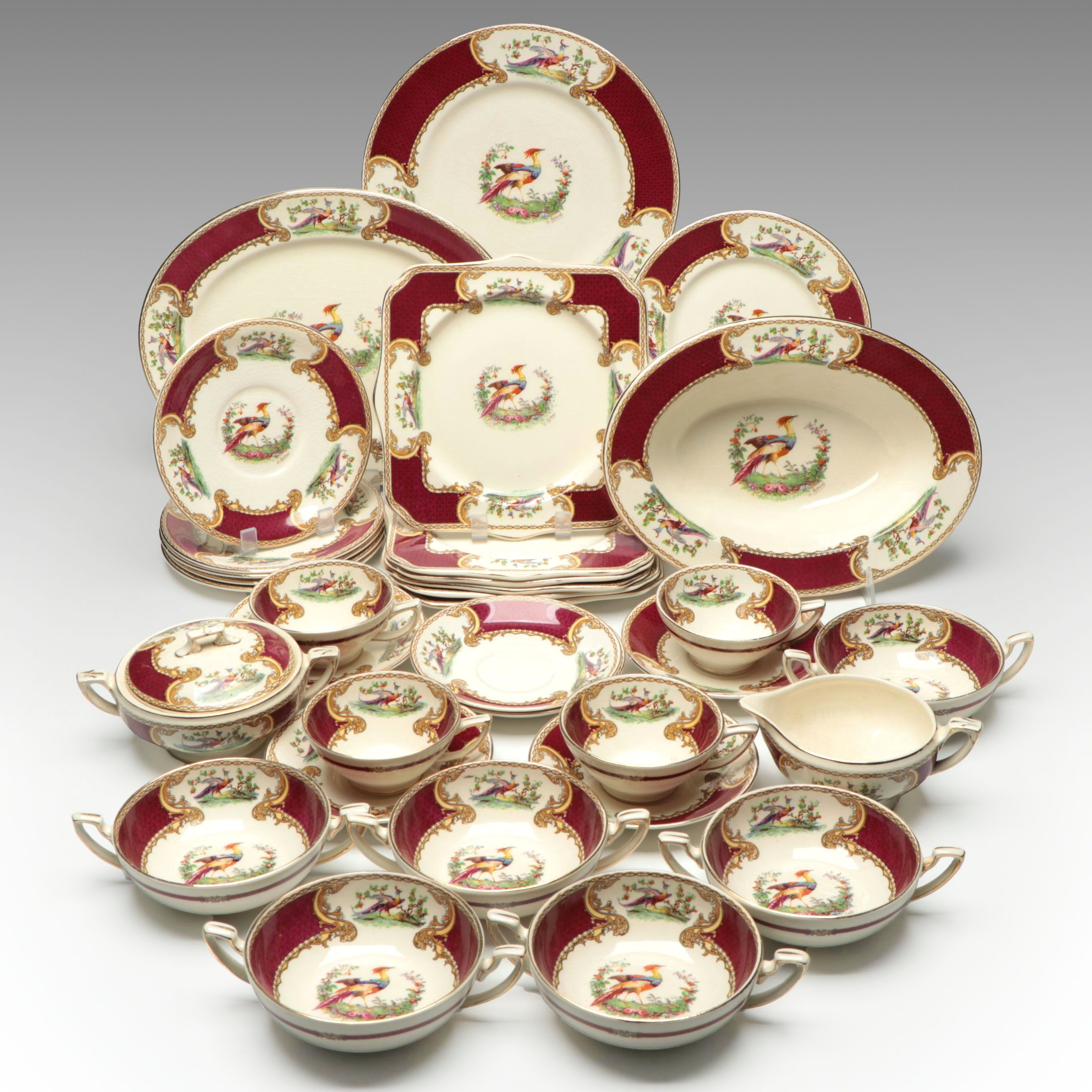 Myott "Chelsea Bird" Porcelain Dinnerware, Mid-20th Century