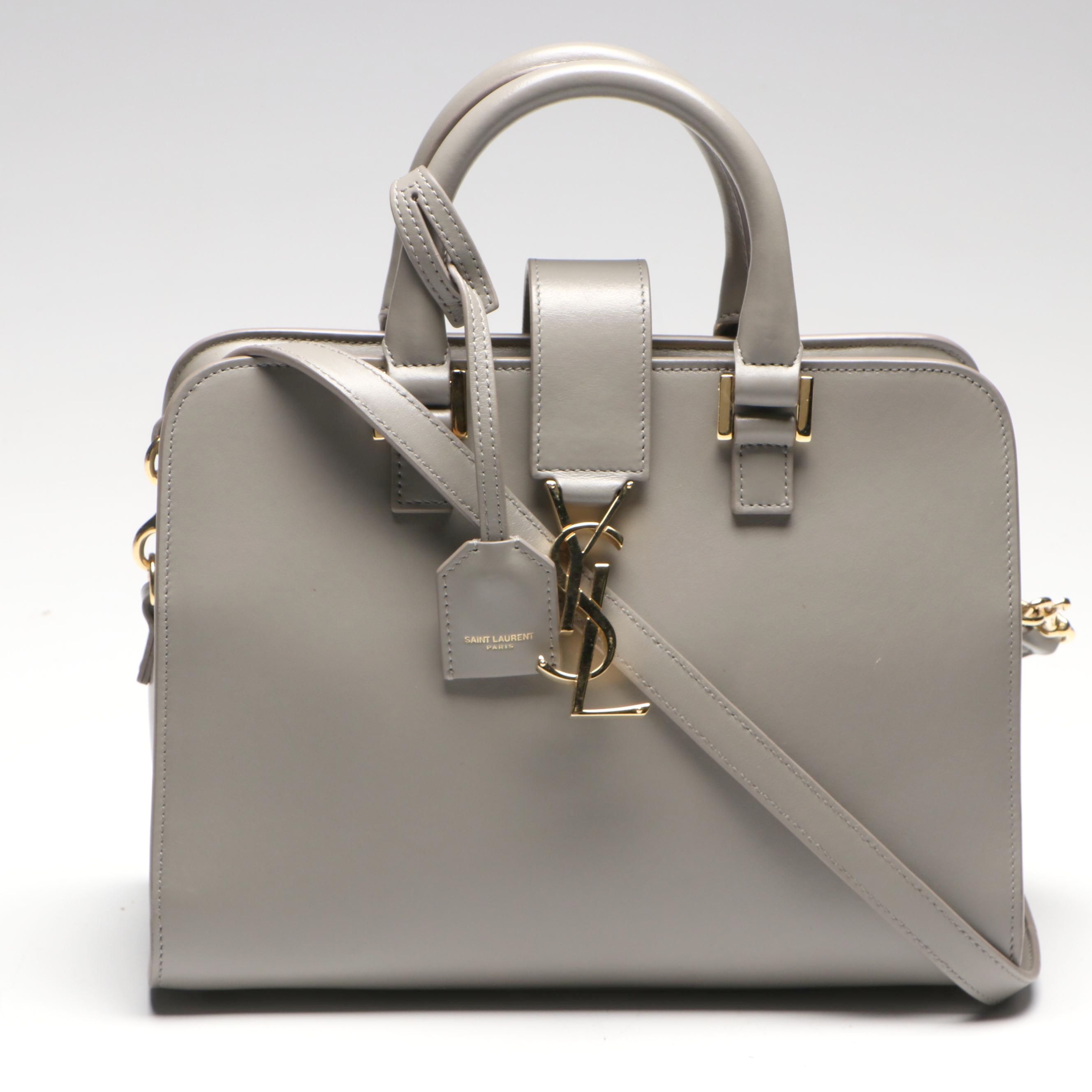 Saint Laurent Small Cabas Chyc Two-Way Bag in Gray Calfskin Leather