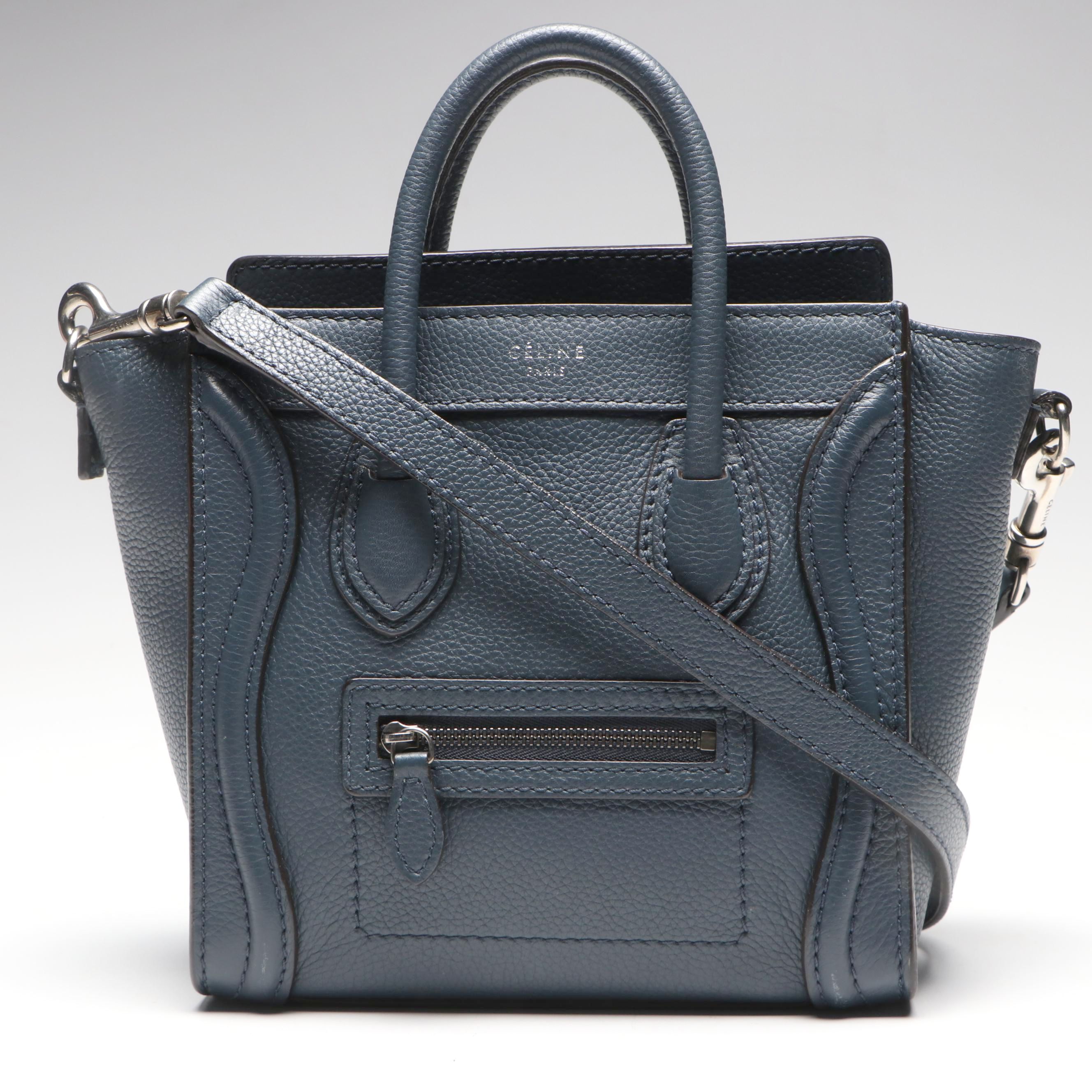 Celine Nano Luggage Two-Way Tote in Dark Blue Calfskin Leather