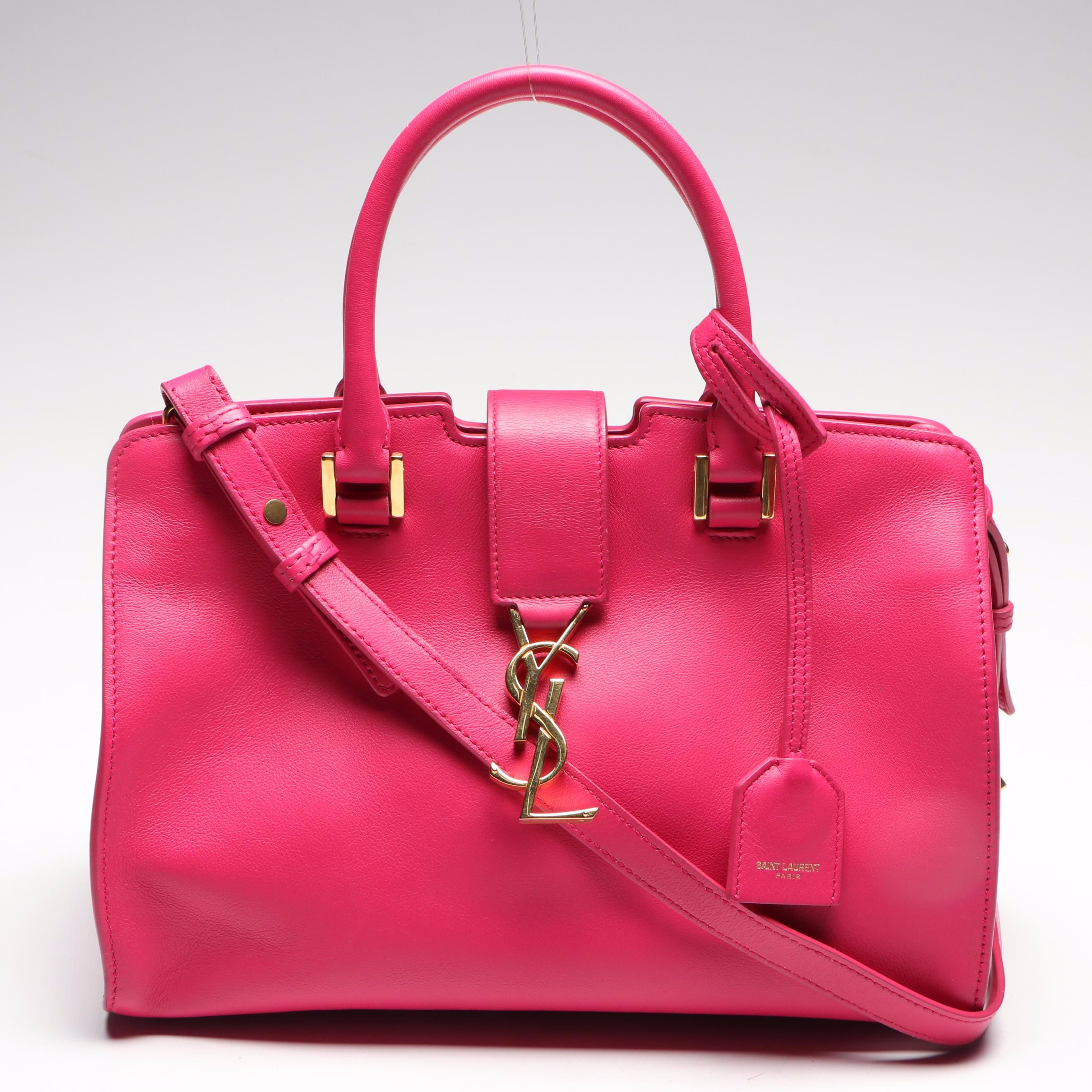 Saint Laurent YSL Sac Cabas Two-Way Bag in Hot Pink Calfskin Leather