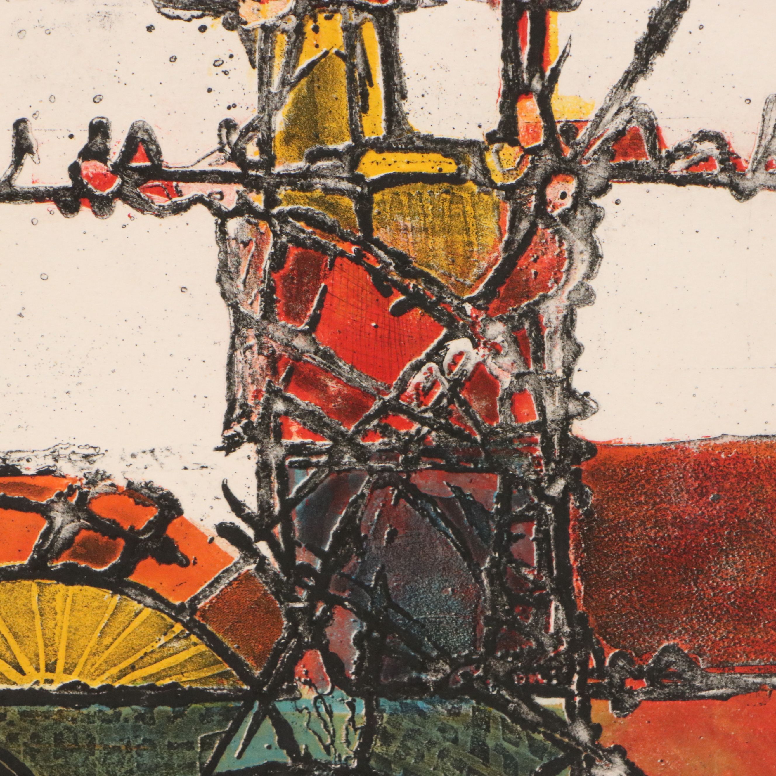 Stylized Collotype "Construction," 1973