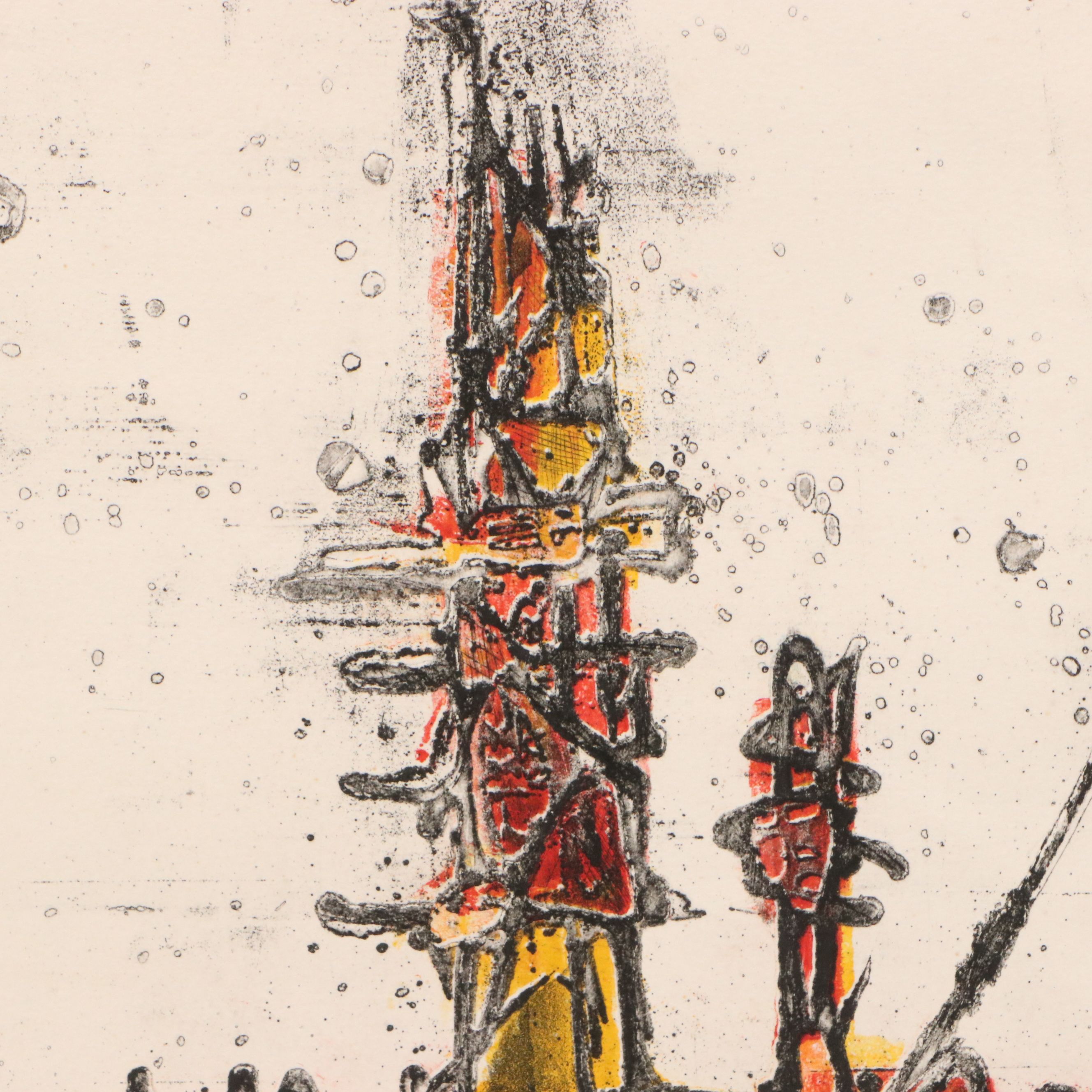 Stylized Collotype "Construction," 1973