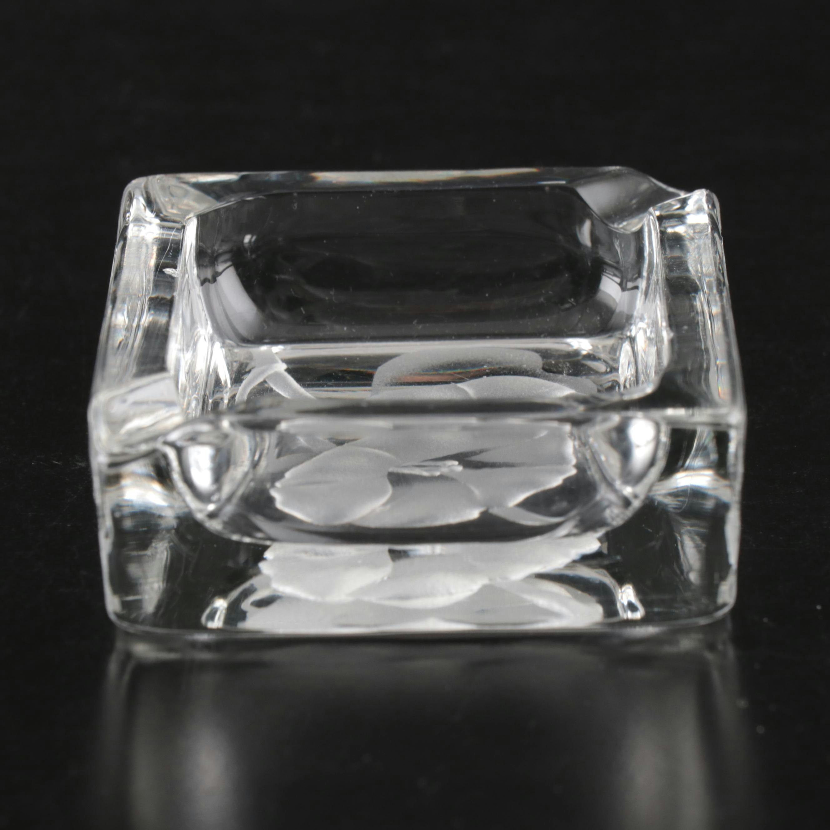 Floral Etched Glass Ashtray and Ladies' Footed Cigarette Box