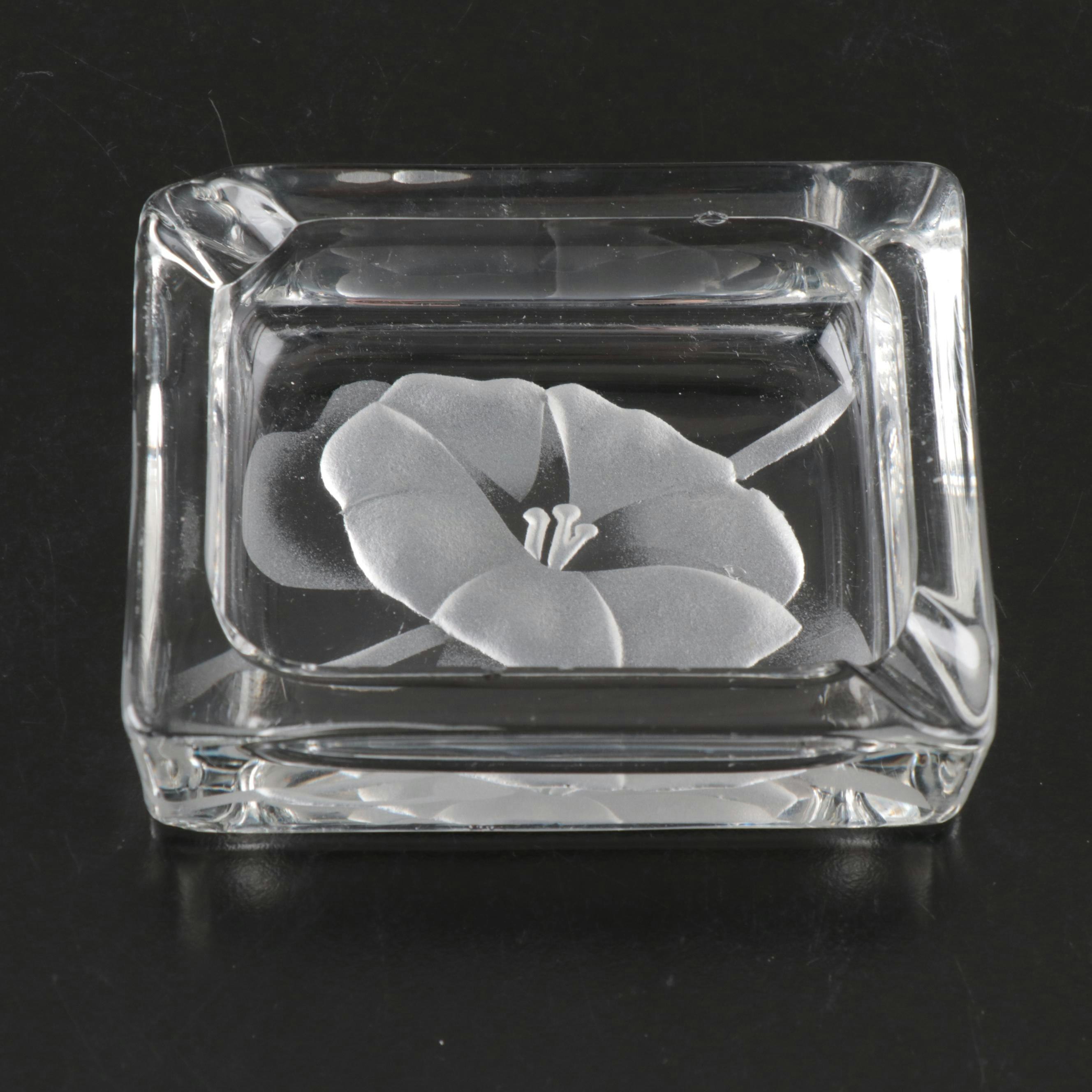 Floral Etched Glass Ashtray and Ladies' Footed Cigarette Box