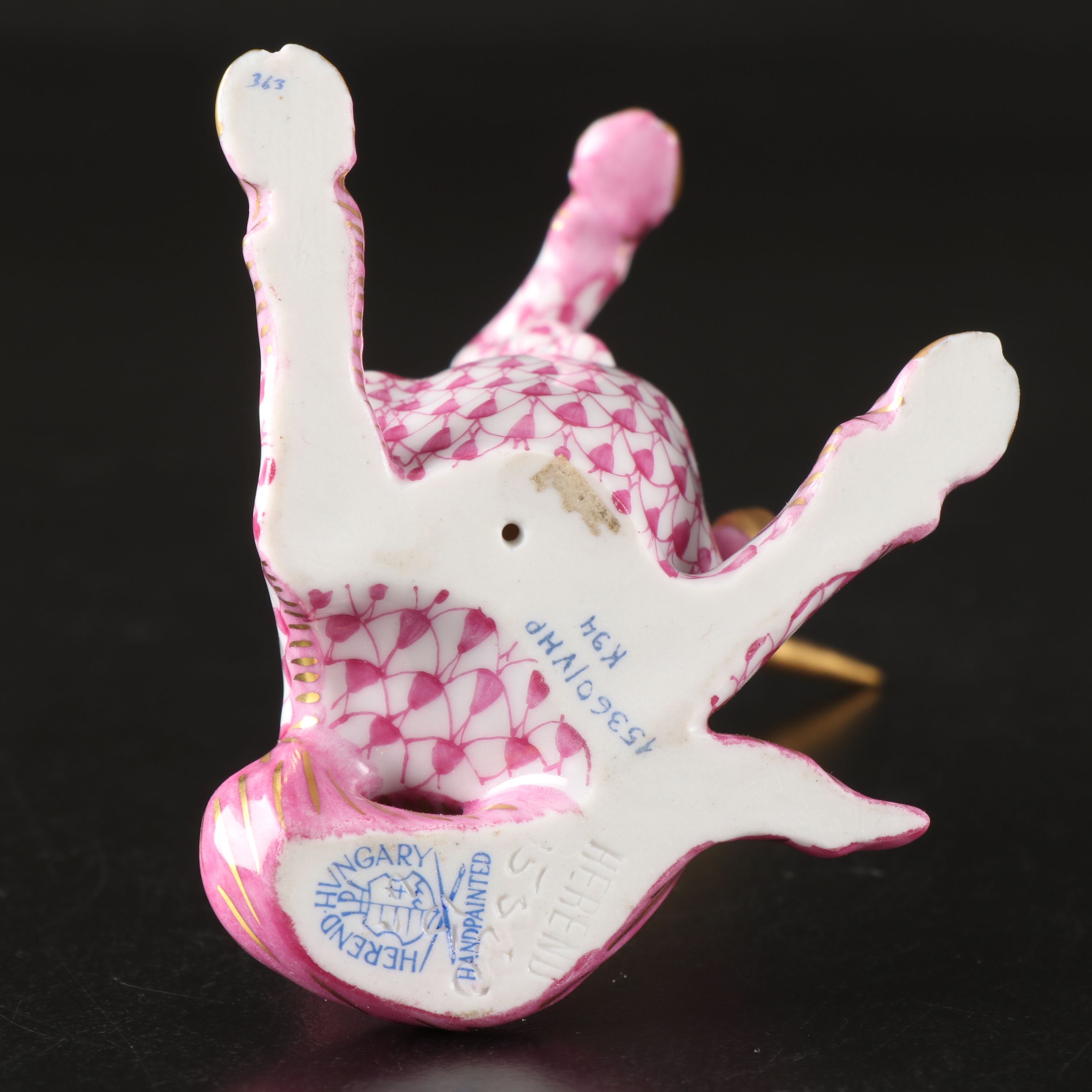 Herend Raspberry Fishnet with Gold "Unicorn" Porcelain Figurine