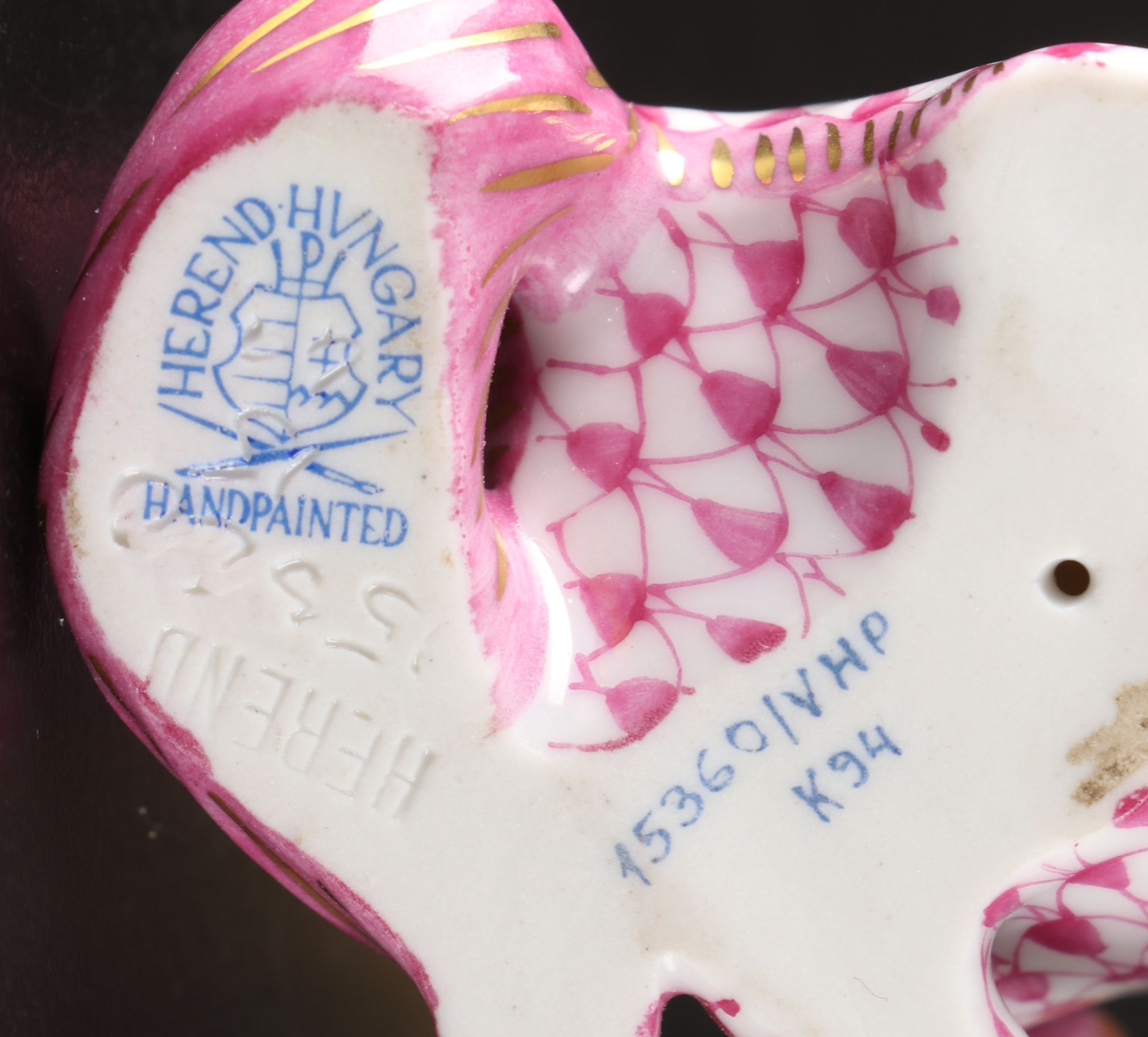 Herend Raspberry Fishnet with Gold "Unicorn" Porcelain Figurine