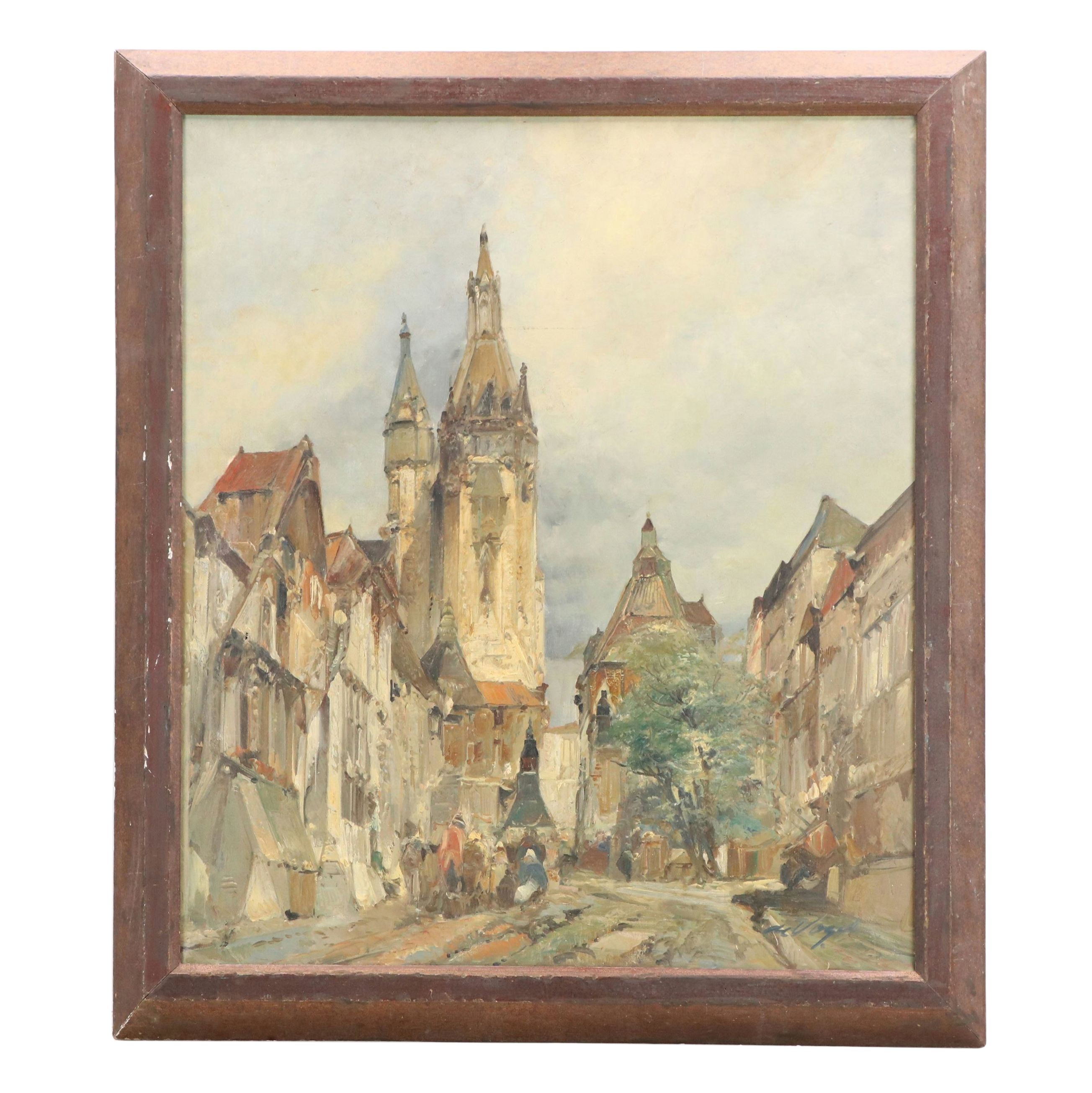 De Vogel Western European Street Scene Oil Painting