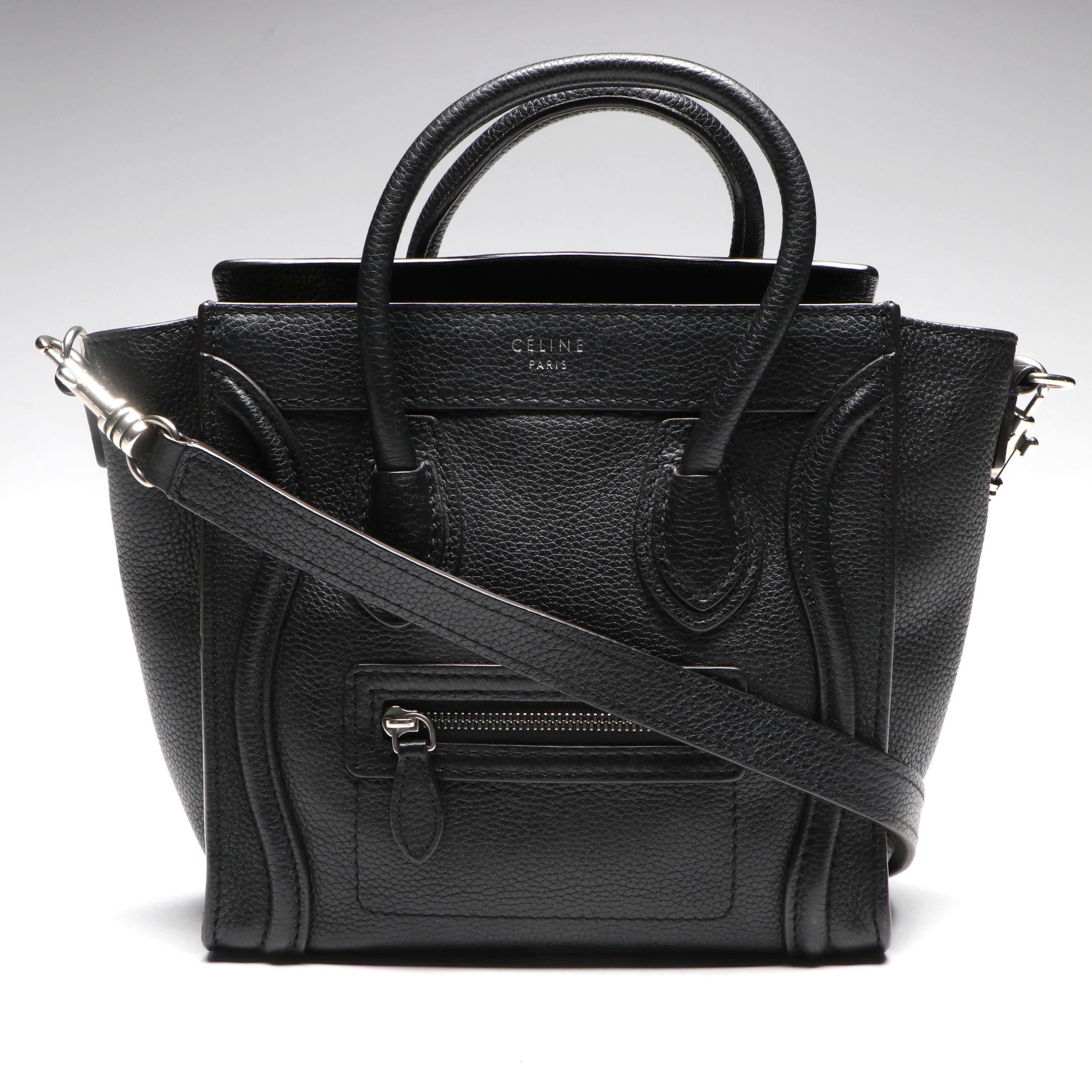 Céline Nano Two-Way Luggage Tote in Black Grained Calfskin Leather