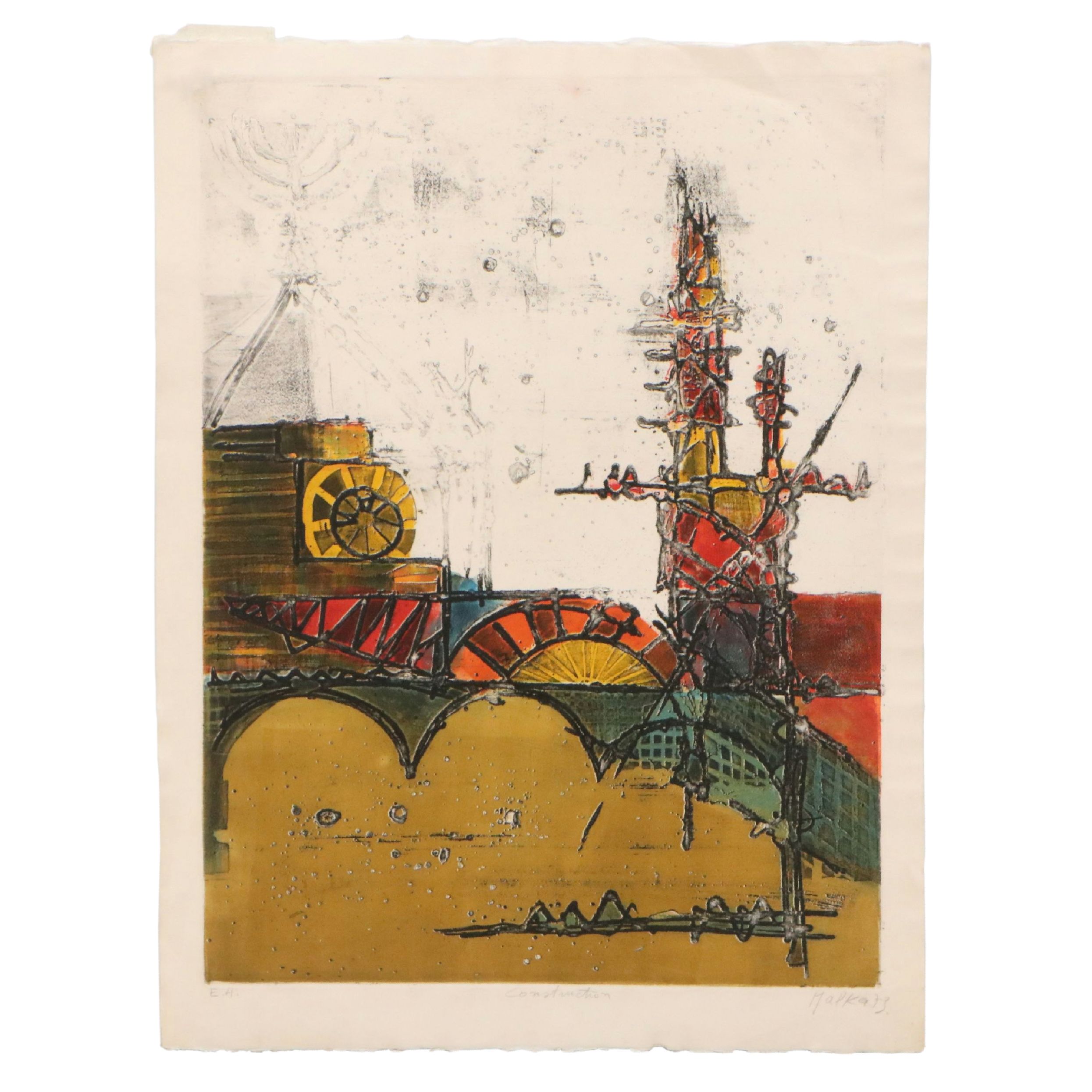 Stylized Collotype "Construction," 1973