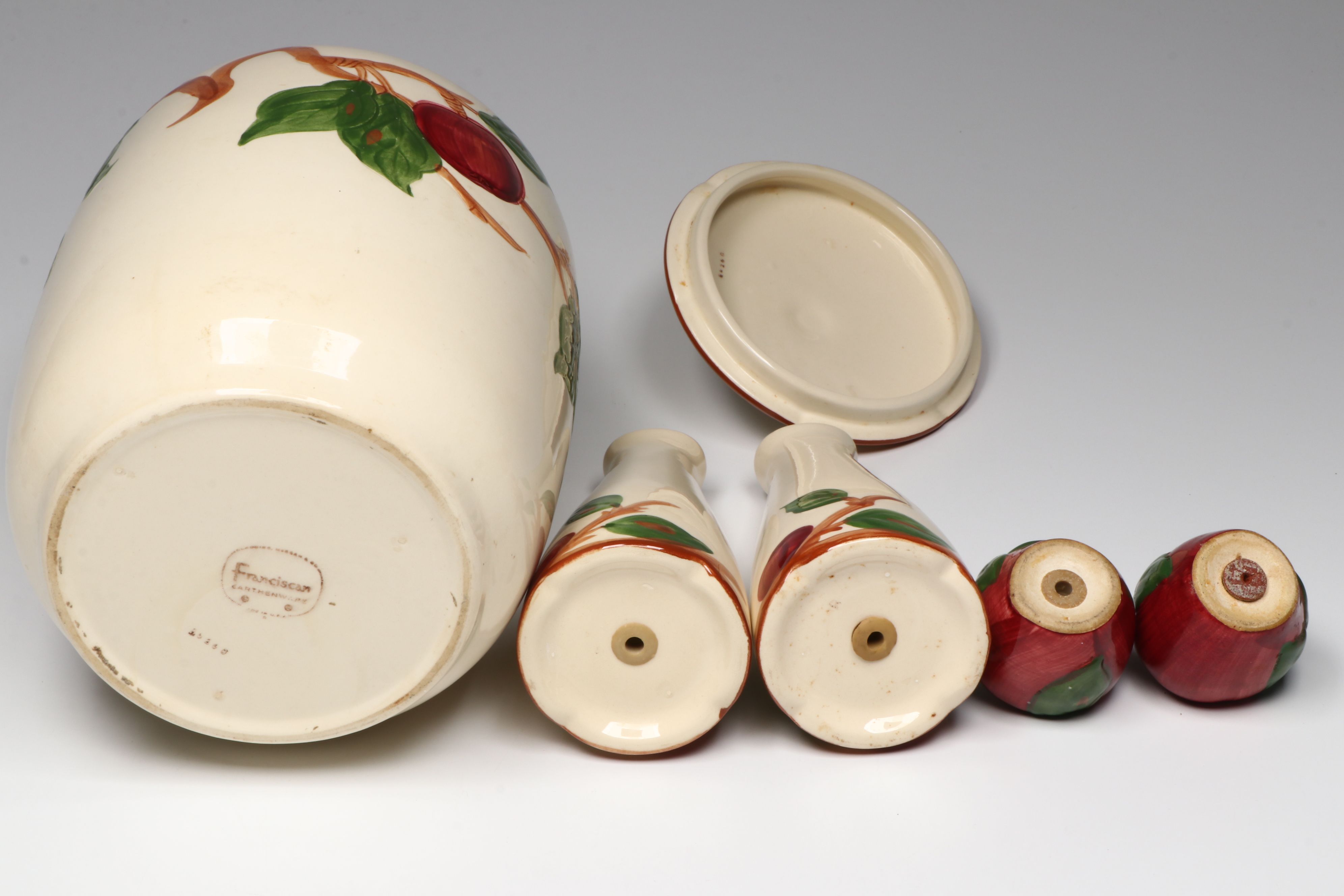 Franciscan "Apple" Ceramic Dinnerware, Cookie Jar and Shakers