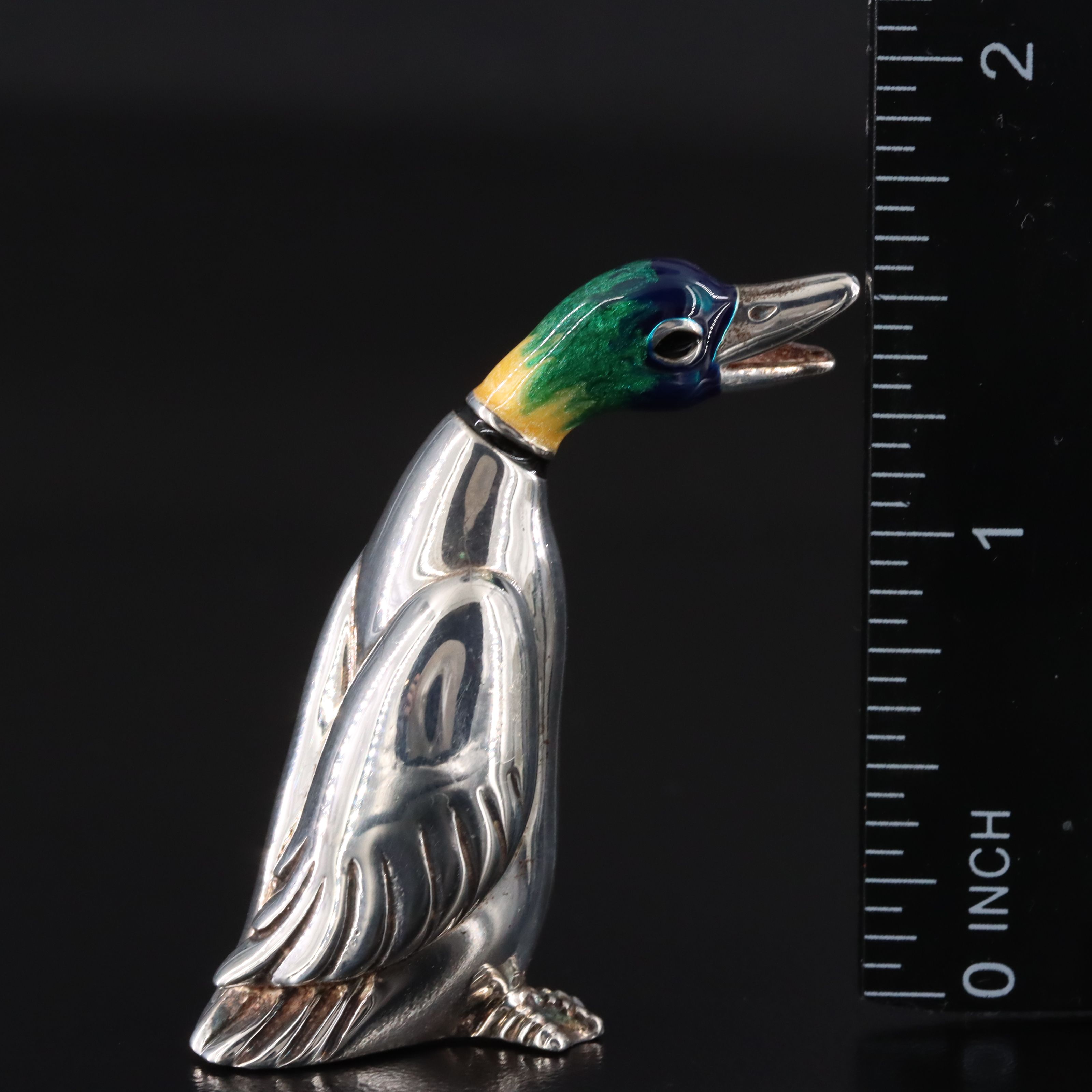 Italian Sterling Enamel Duck Brooch, Attributed to Saturno