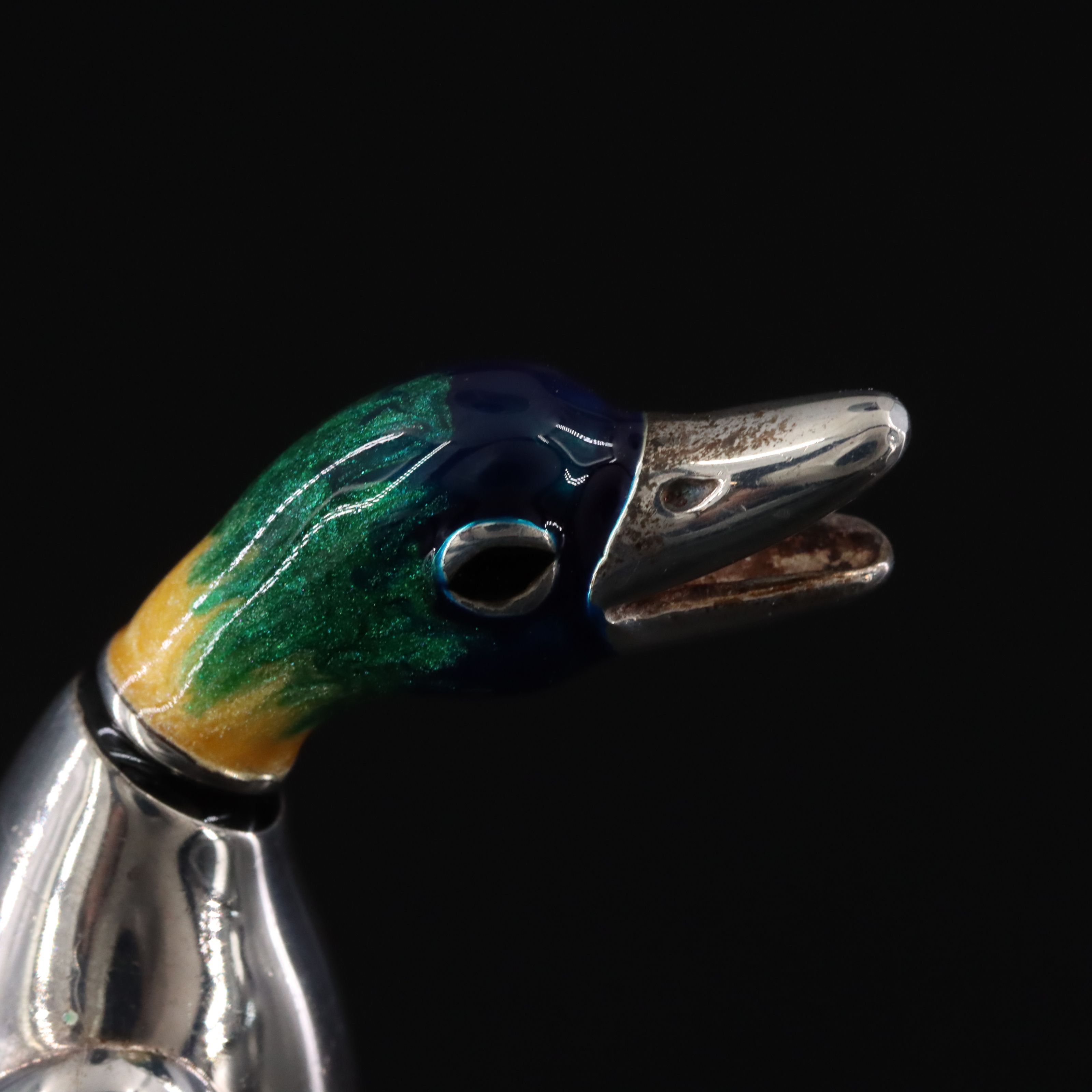 Italian Sterling Enamel Duck Brooch, Attributed to Saturno