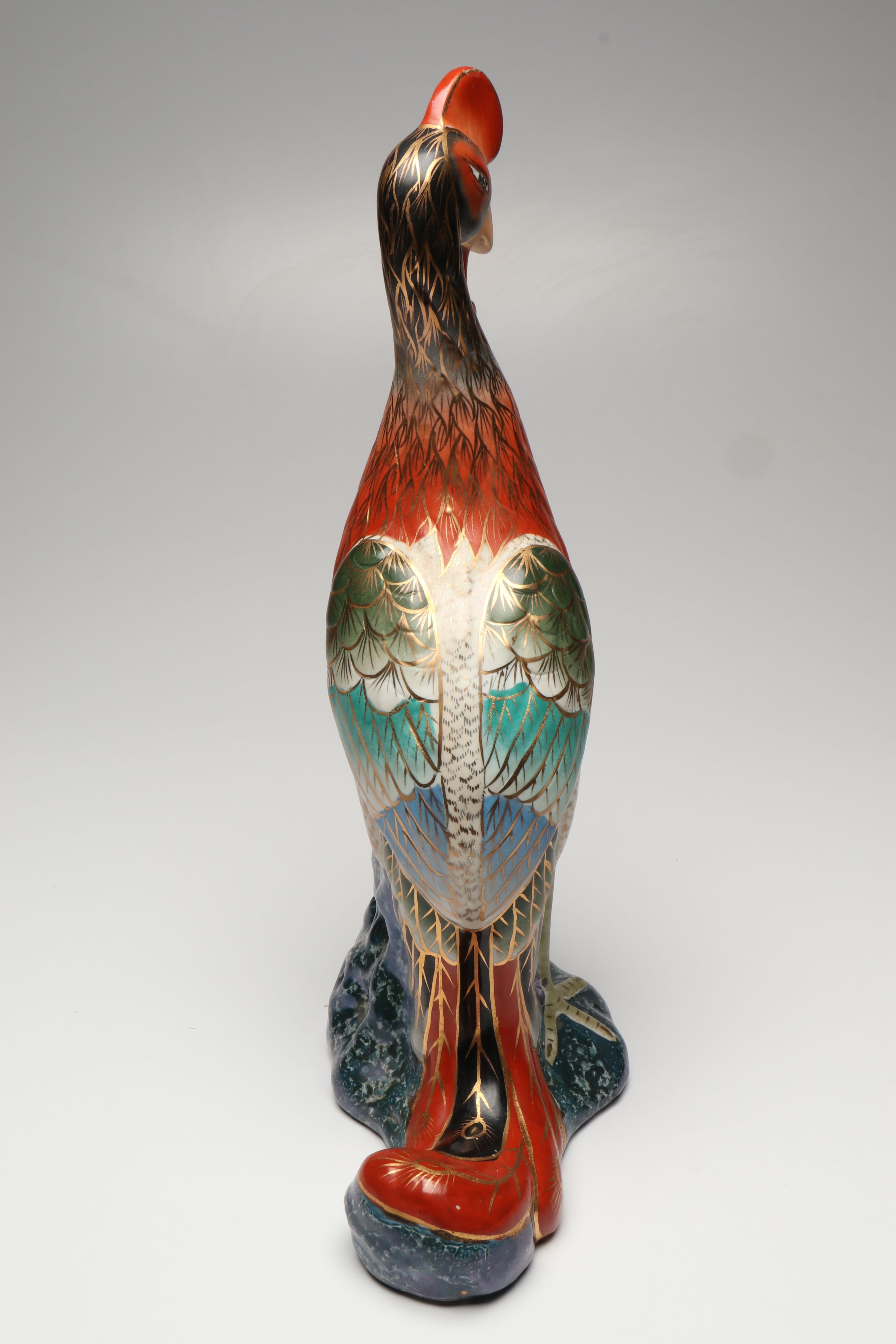 Japanese Kutani Porcelain Green Pheasant Figurine, 20th Century