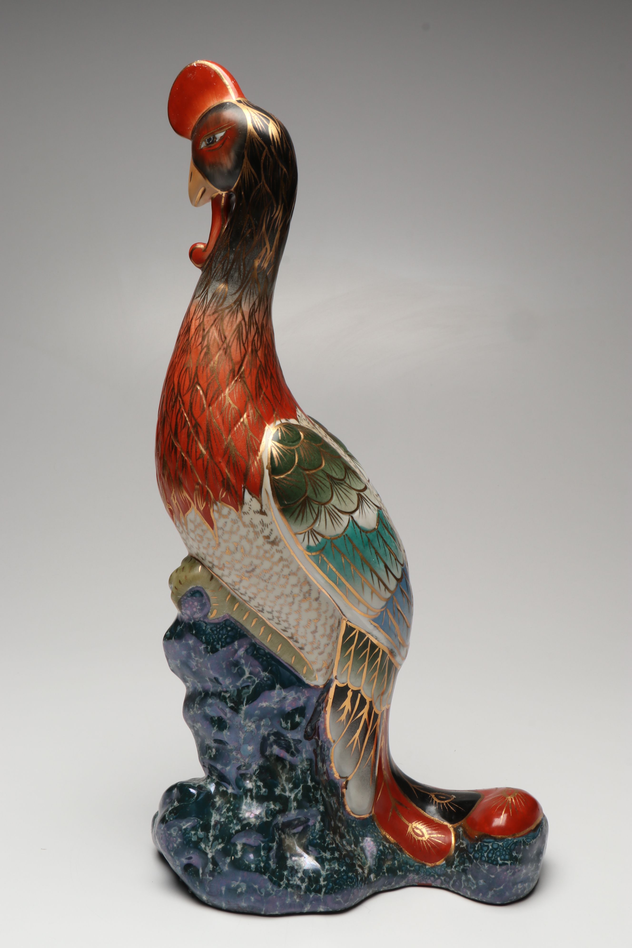 Japanese Kutani Porcelain Green Pheasant Figurine, 20th Century