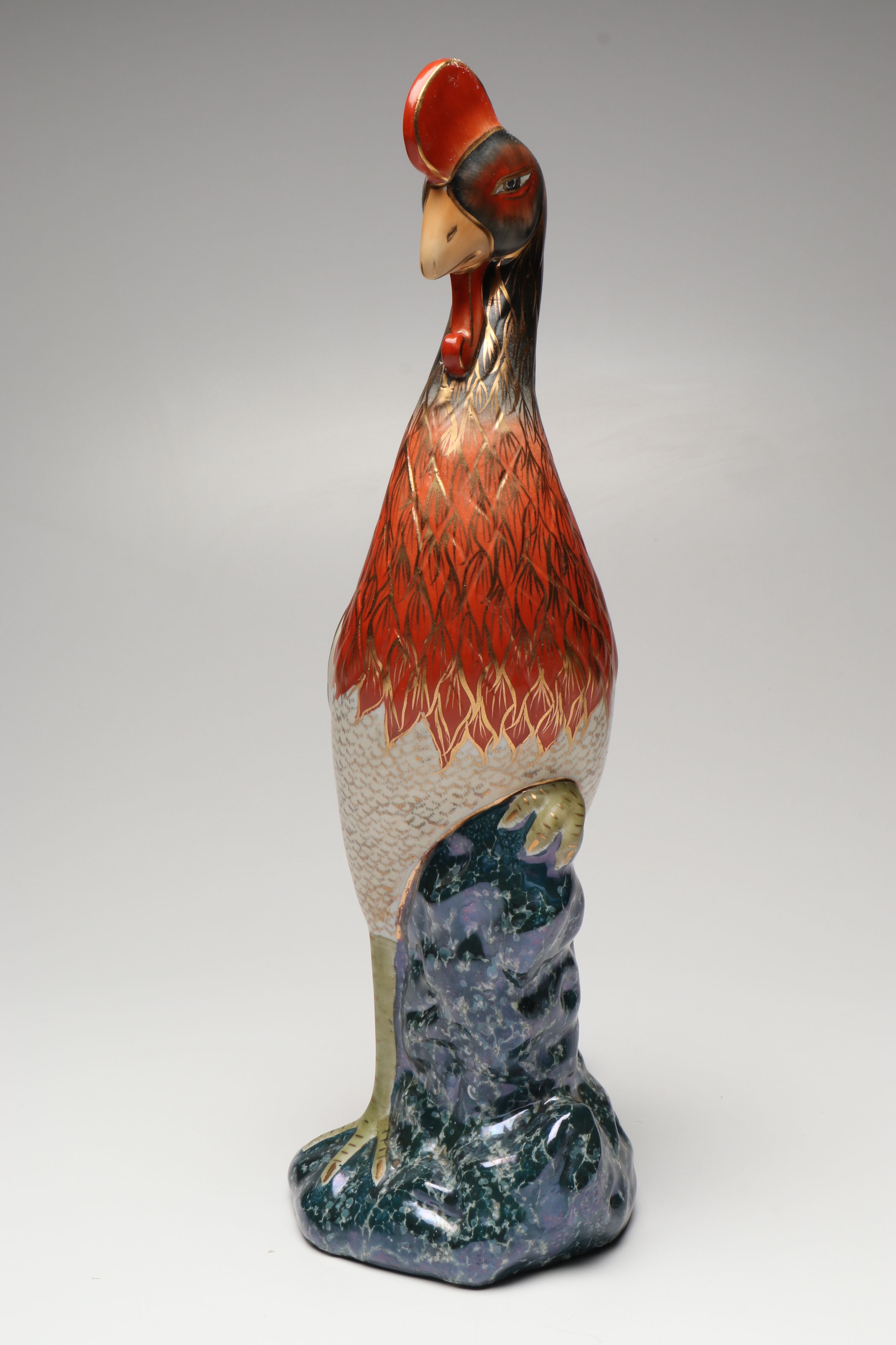 Japanese Kutani Porcelain Green Pheasant Figurine, 20th Century