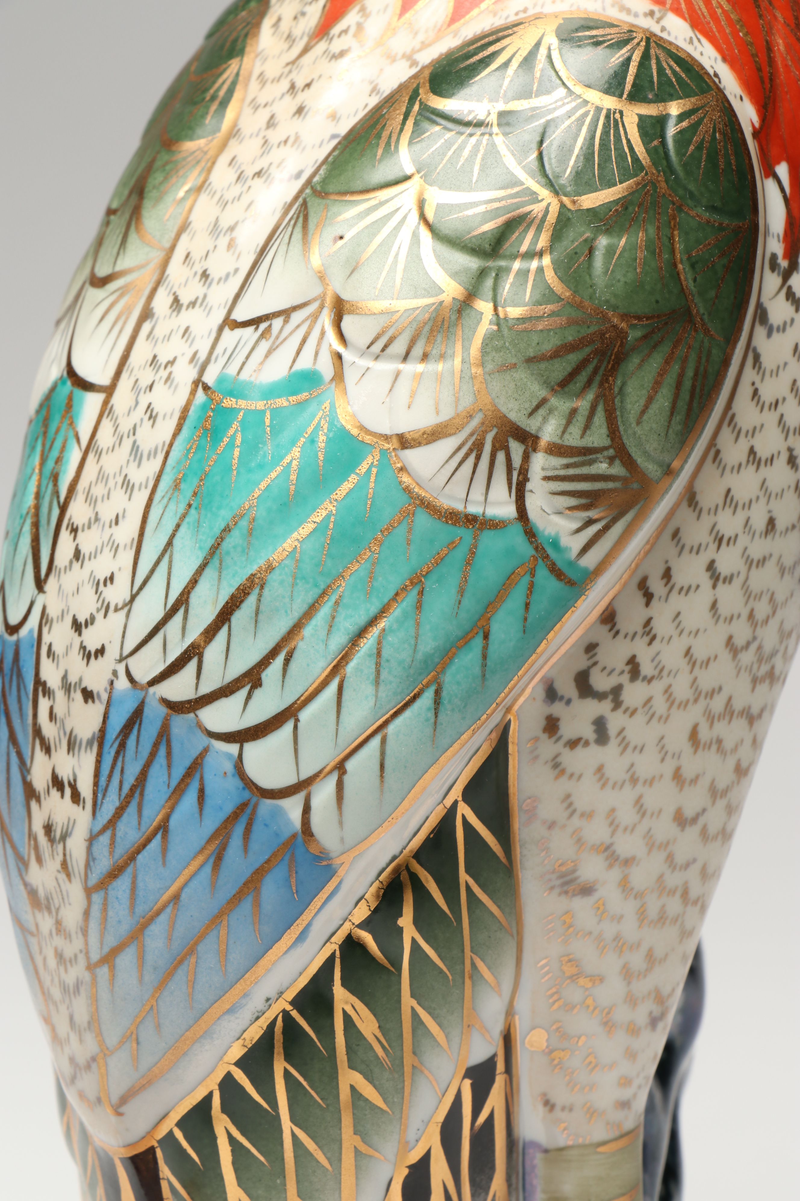 Japanese Kutani Porcelain Green Pheasant Figurine, 20th Century