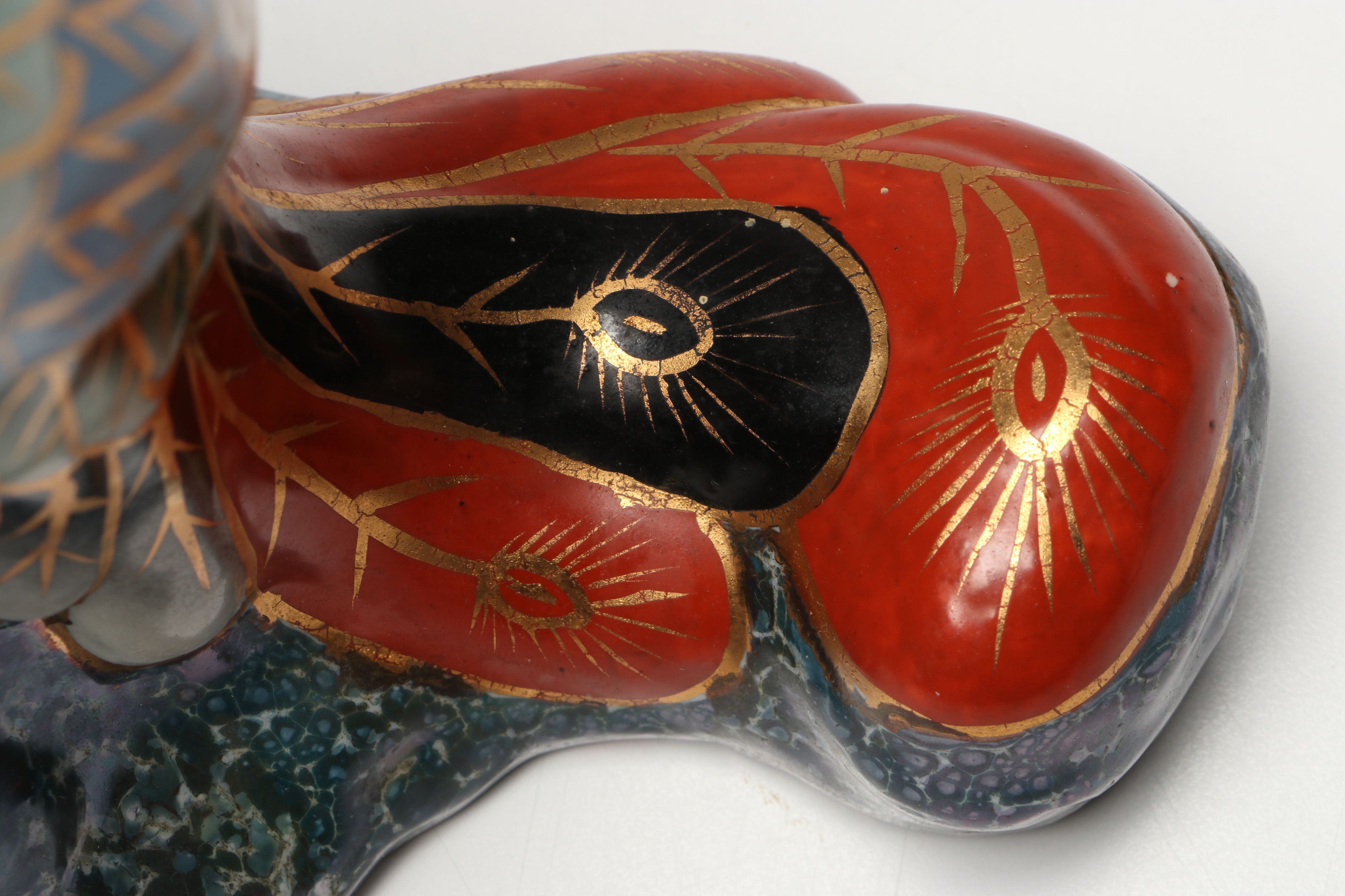 Japanese Kutani Porcelain Green Pheasant Figurine, 20th Century