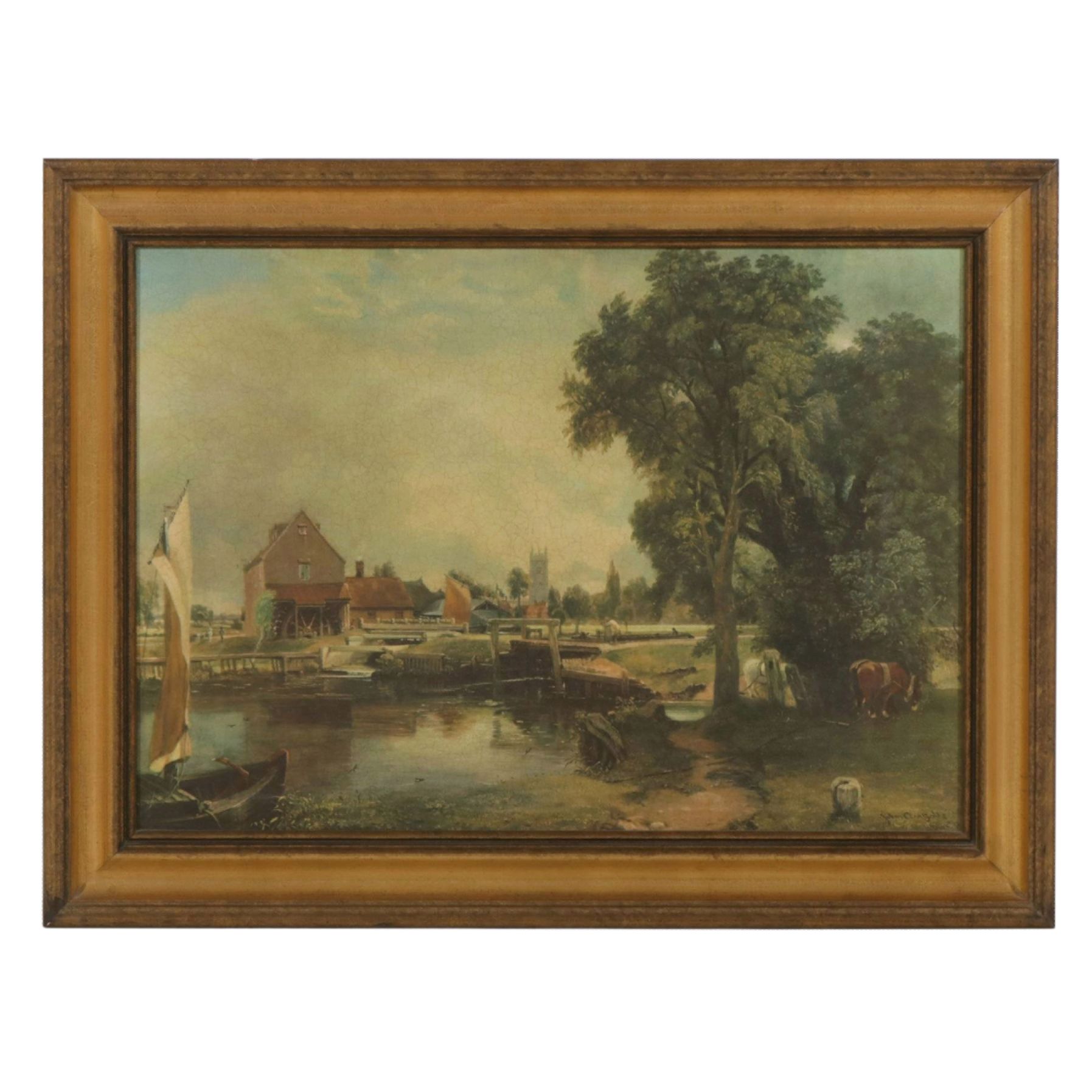 Offset Lithograph Oil Transfer After John Constable "Dedham Loch and Mill"