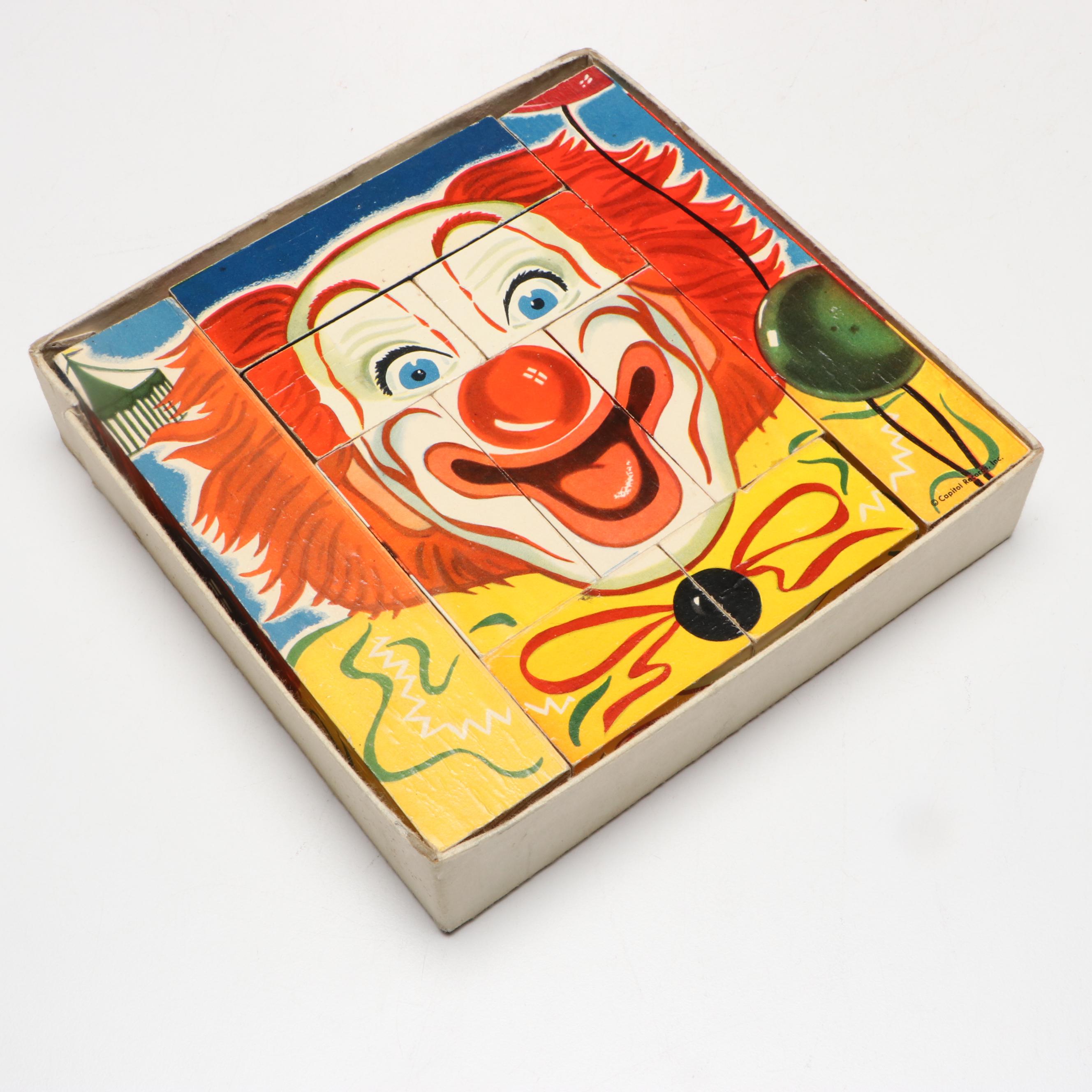 Gaston "Bozo the Clown" Wood Toy Blocks, Mattel Tin Music Box & Jack in the Box