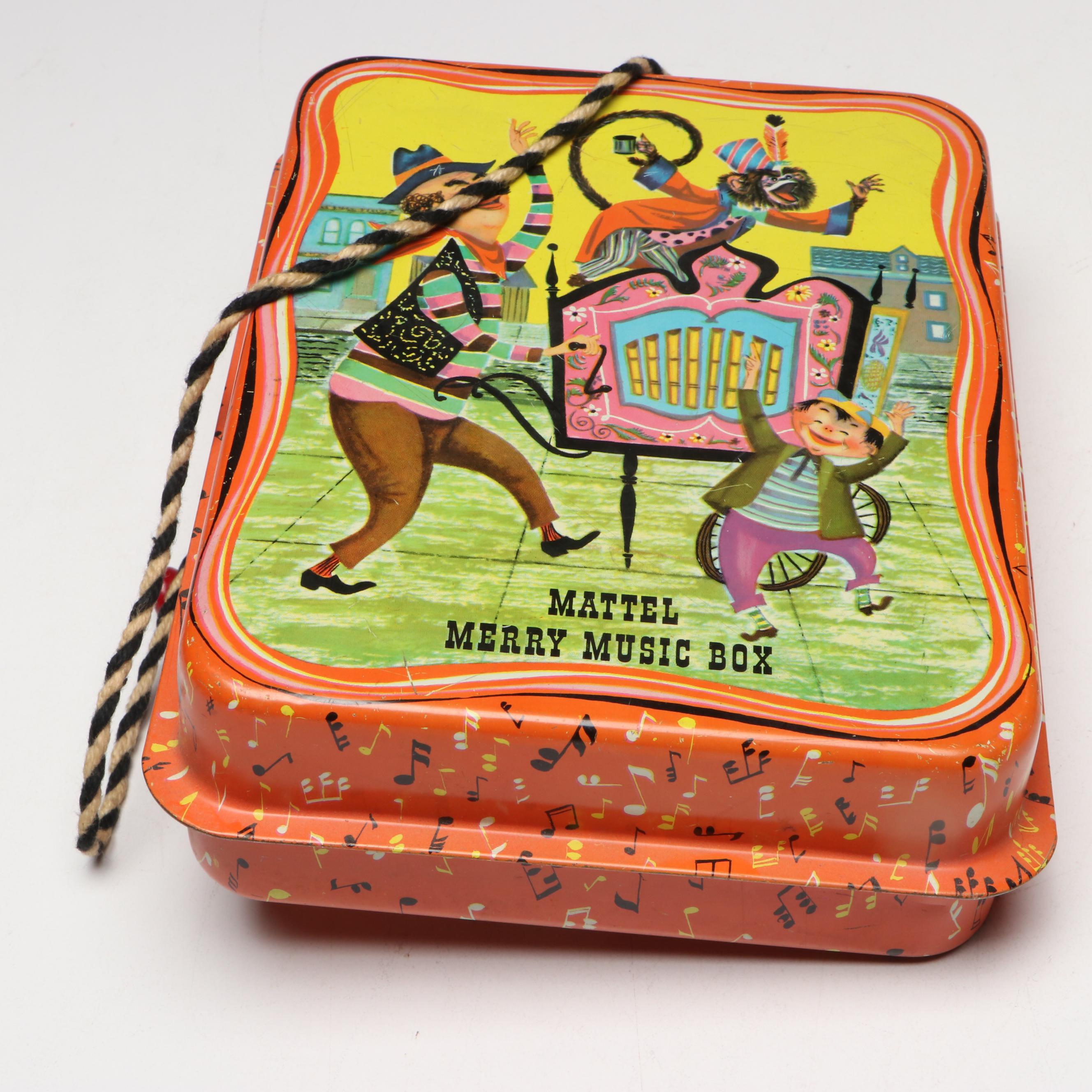 Gaston "Bozo the Clown" Wood Toy Blocks, Mattel Tin Music Box & Jack in the Box