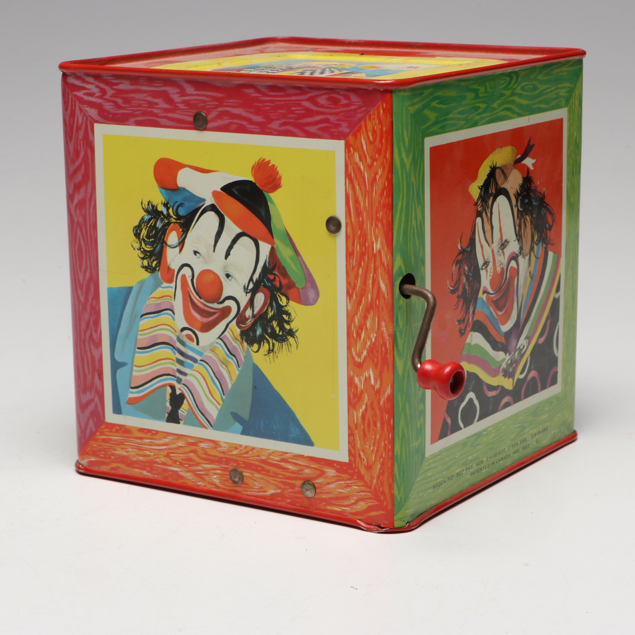 Gaston "Bozo the Clown" Wood Toy Blocks, Mattel Tin Music Box & Jack in the Box