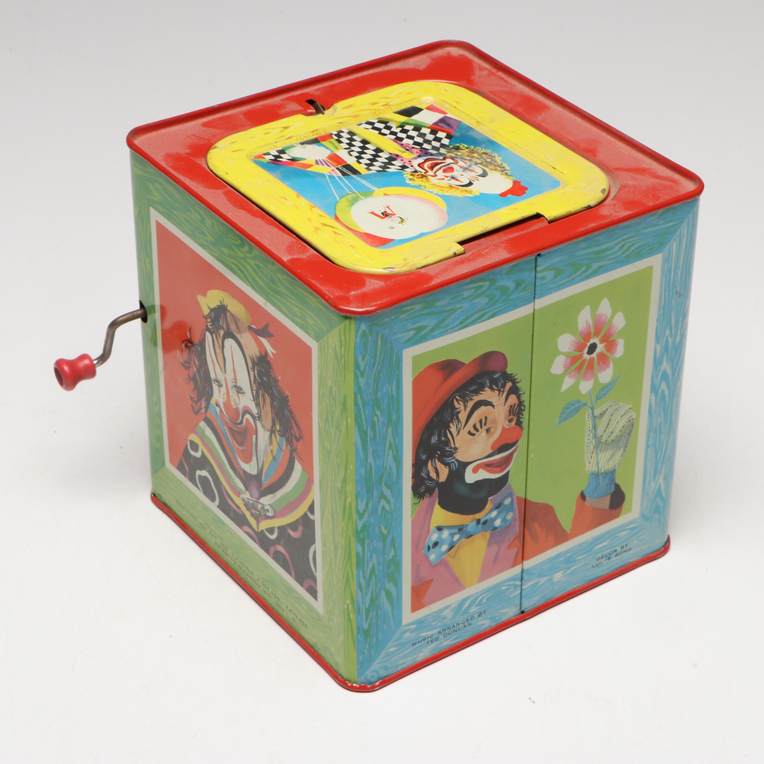 Gaston "Bozo the Clown" Wood Toy Blocks, Mattel Tin Music Box & Jack in the Box