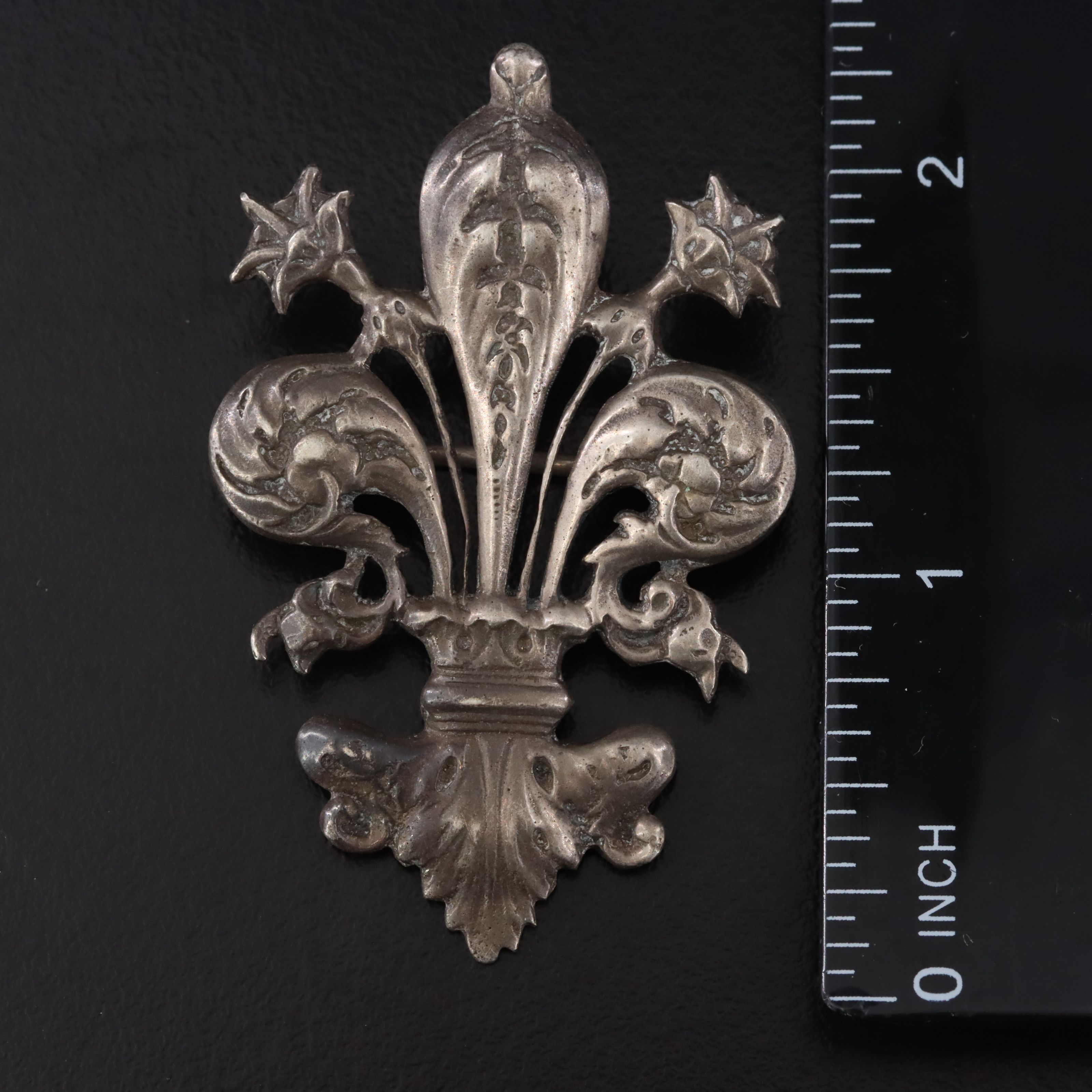 Antique Fratelli Coppini 800 Silver Fleur-de-Lis Brooch