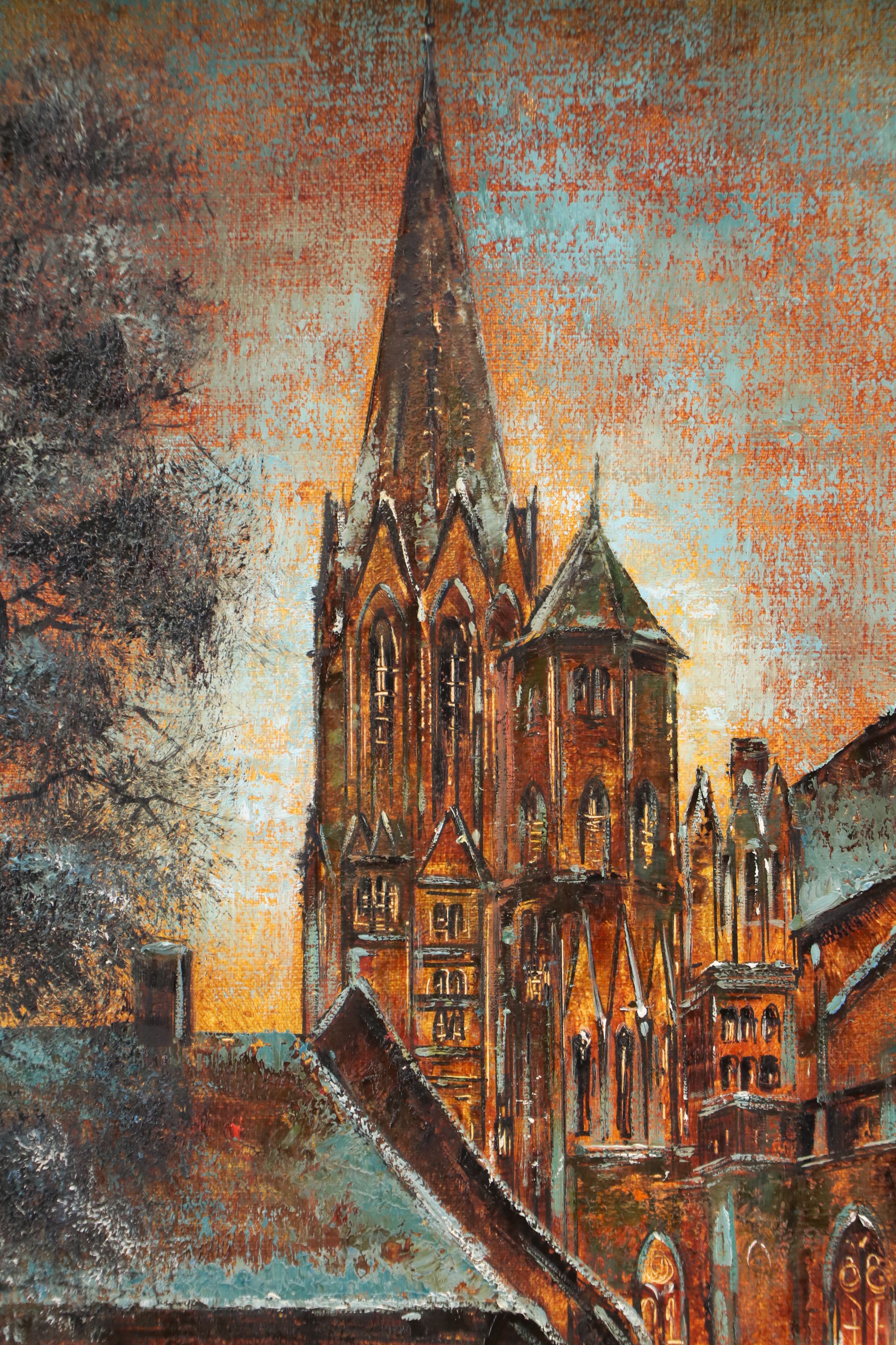 German School Village Street Scene Oil Painting