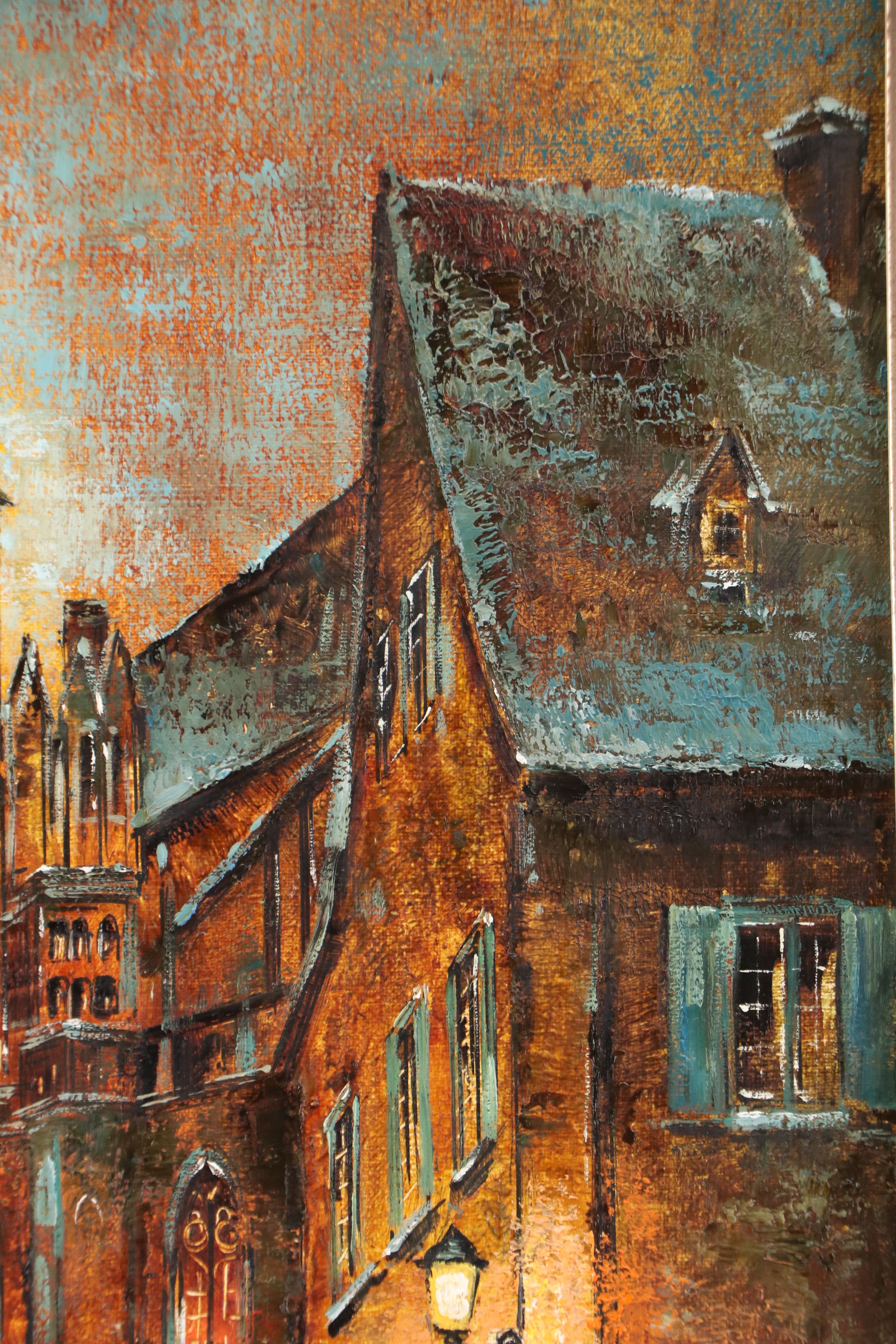 German School Village Street Scene Oil Painting