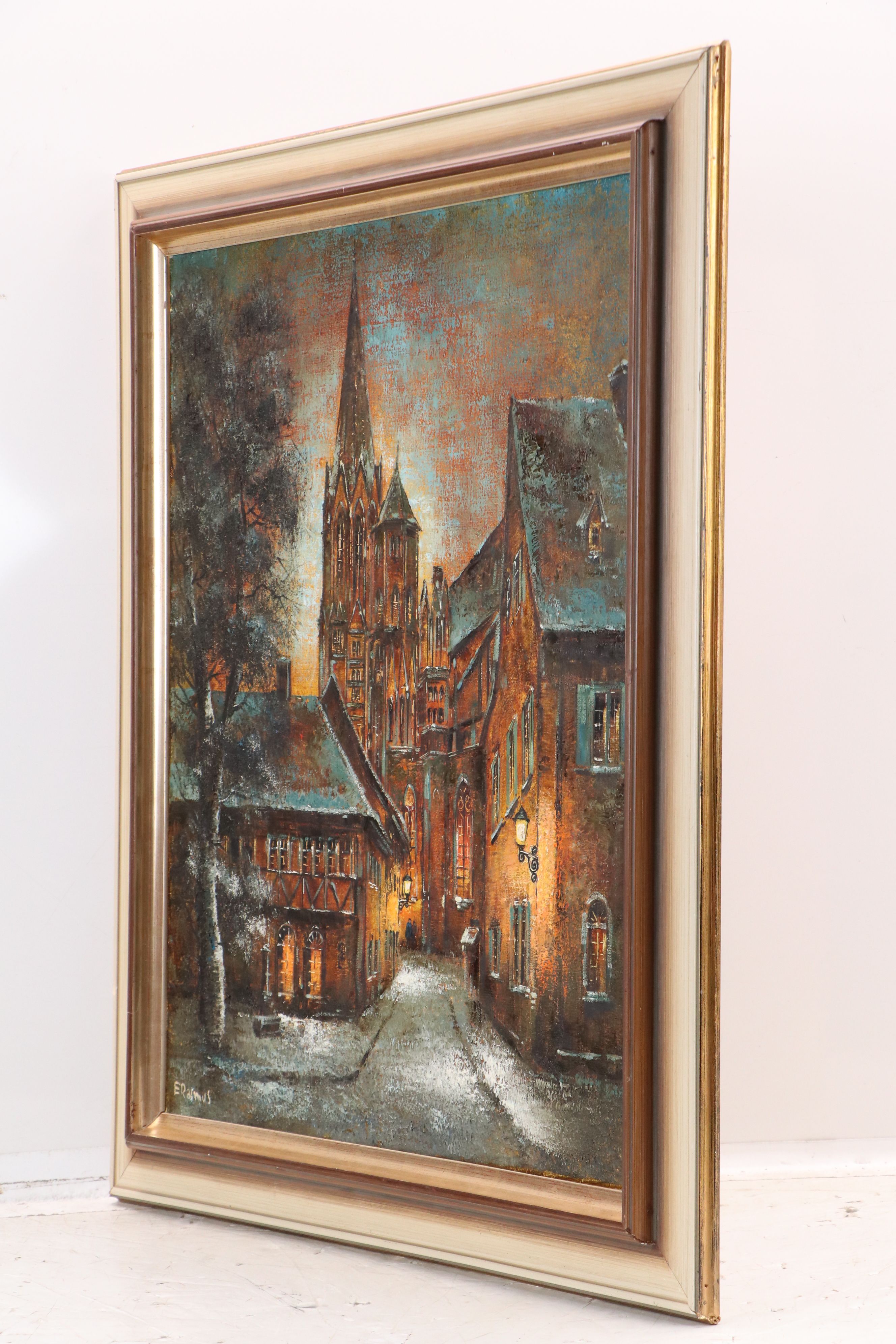 German School Village Street Scene Oil Painting