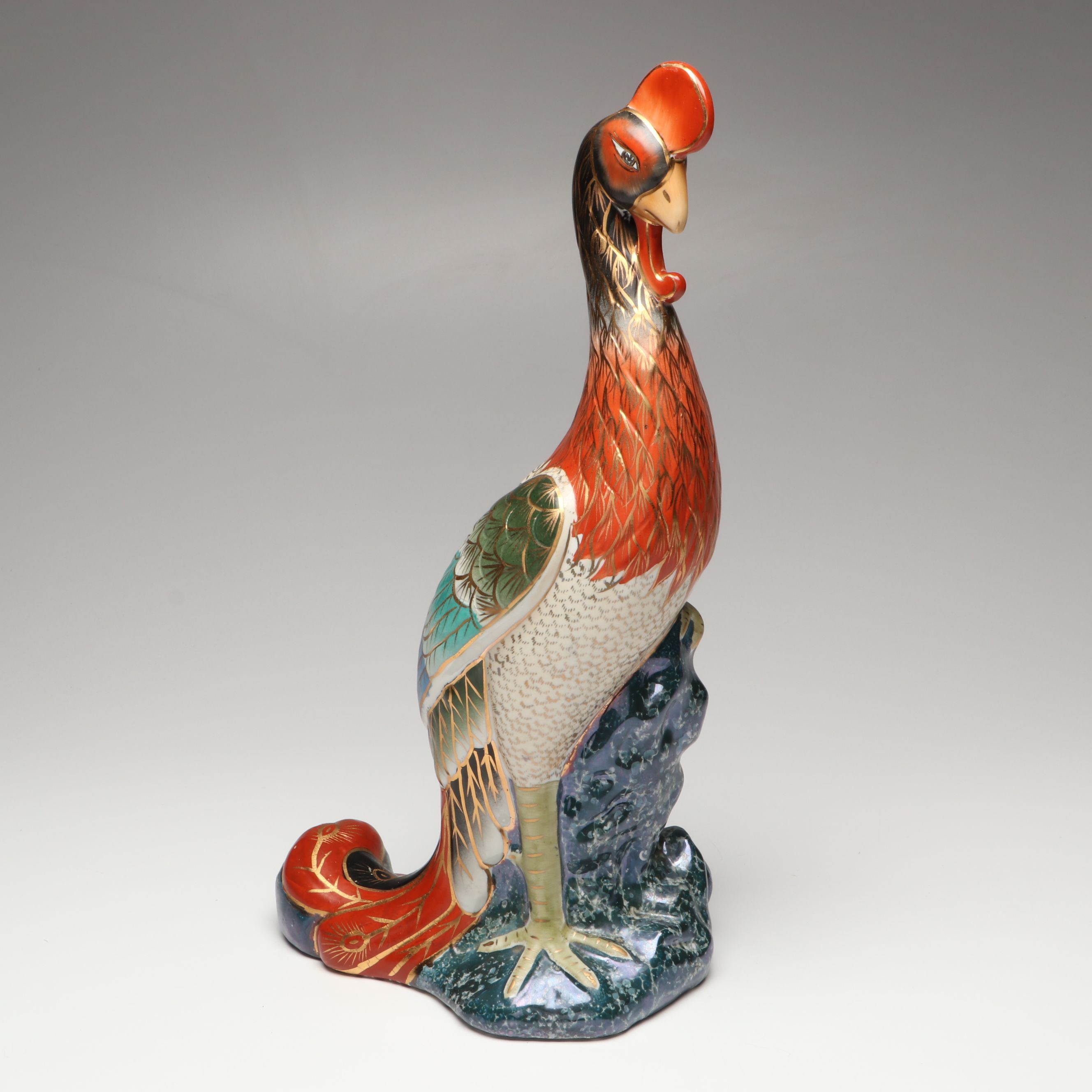 Japanese Kutani Porcelain Green Pheasant Figurine, 20th Century