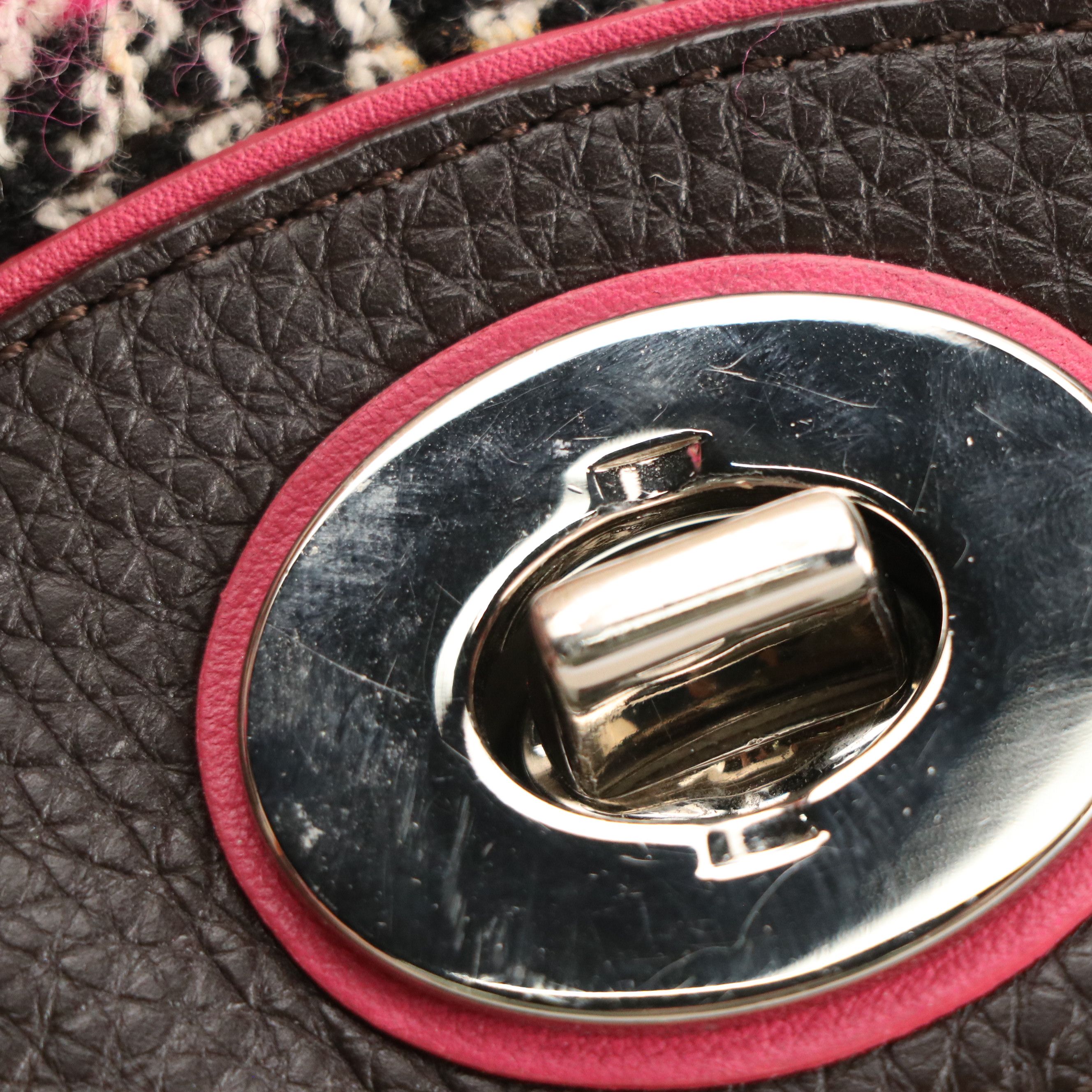 Coach Legacy Two-Way Turnlock Satchel Bag in Plaid Tweed and Tricolor Leather