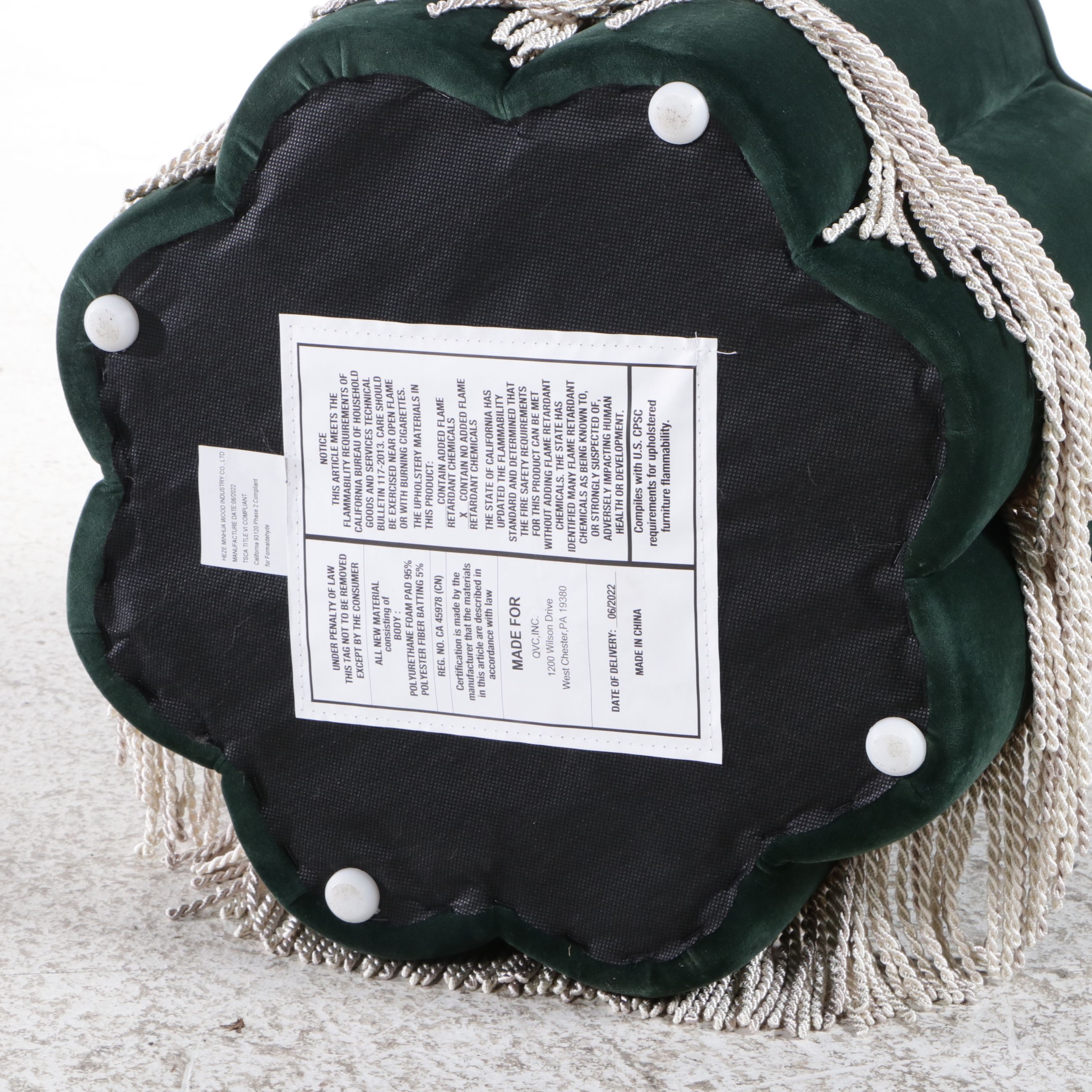 Pair of Contemporary Hollywood Regency Forest Green Velvet Scalloped Ottomans