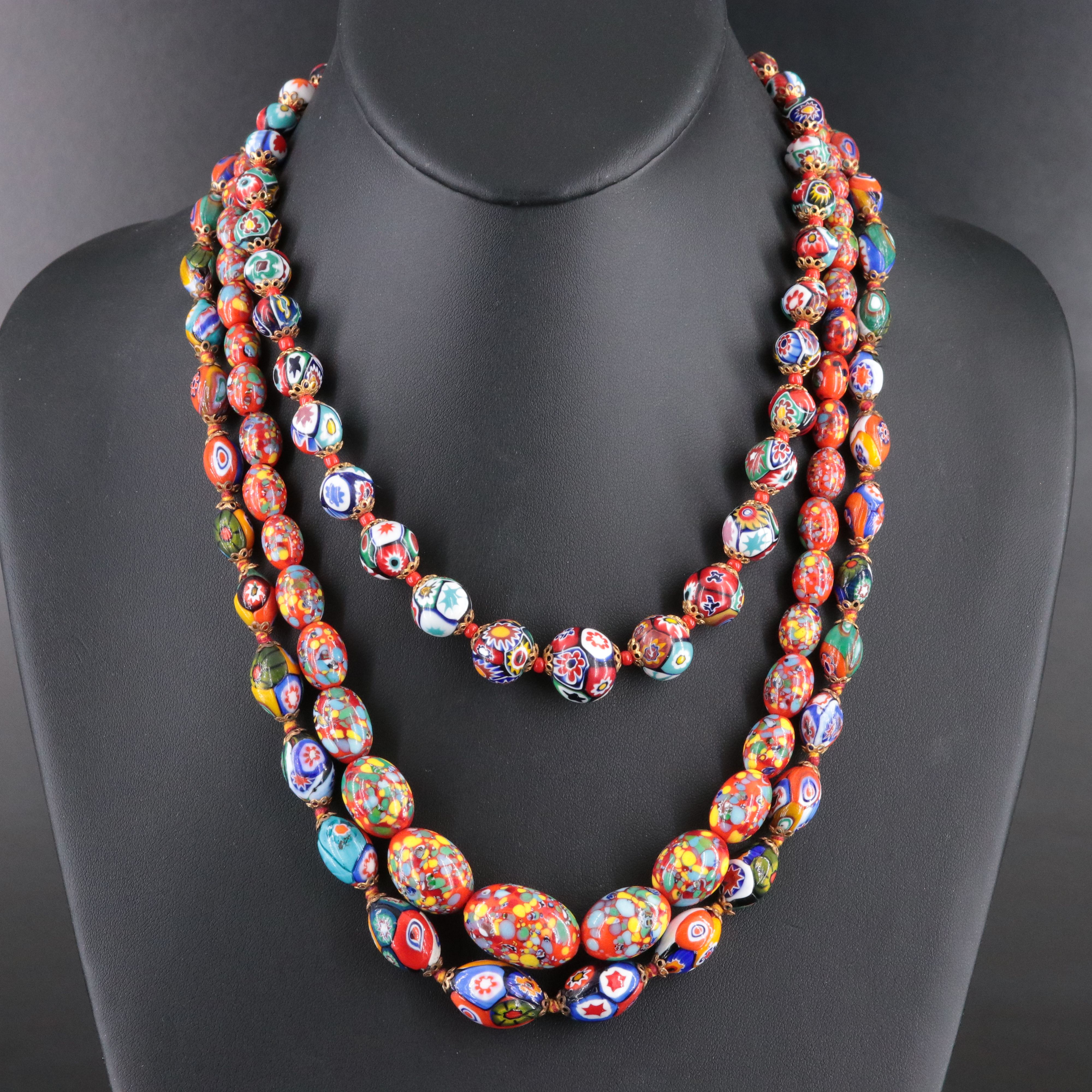 Murano Millefiori and Graduated Glass Bead Necklaces