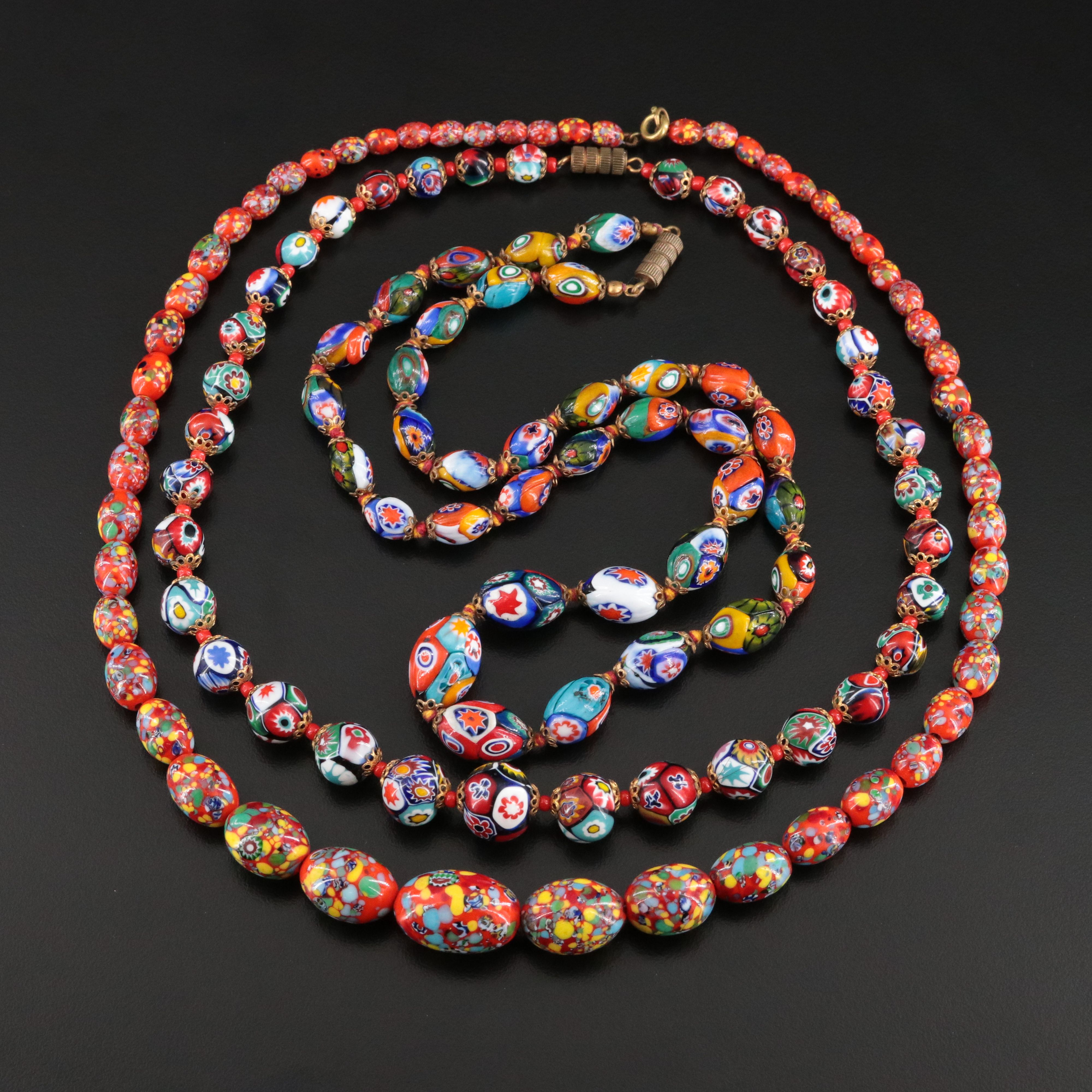 Murano Millefiori and Graduated Glass Bead Necklaces