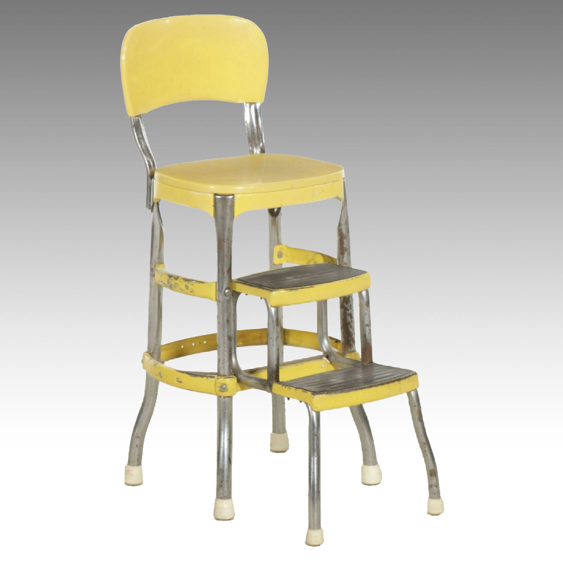 Mid-Century Cosco Painted Metal Kitchen Stool with Pull-Out Steps