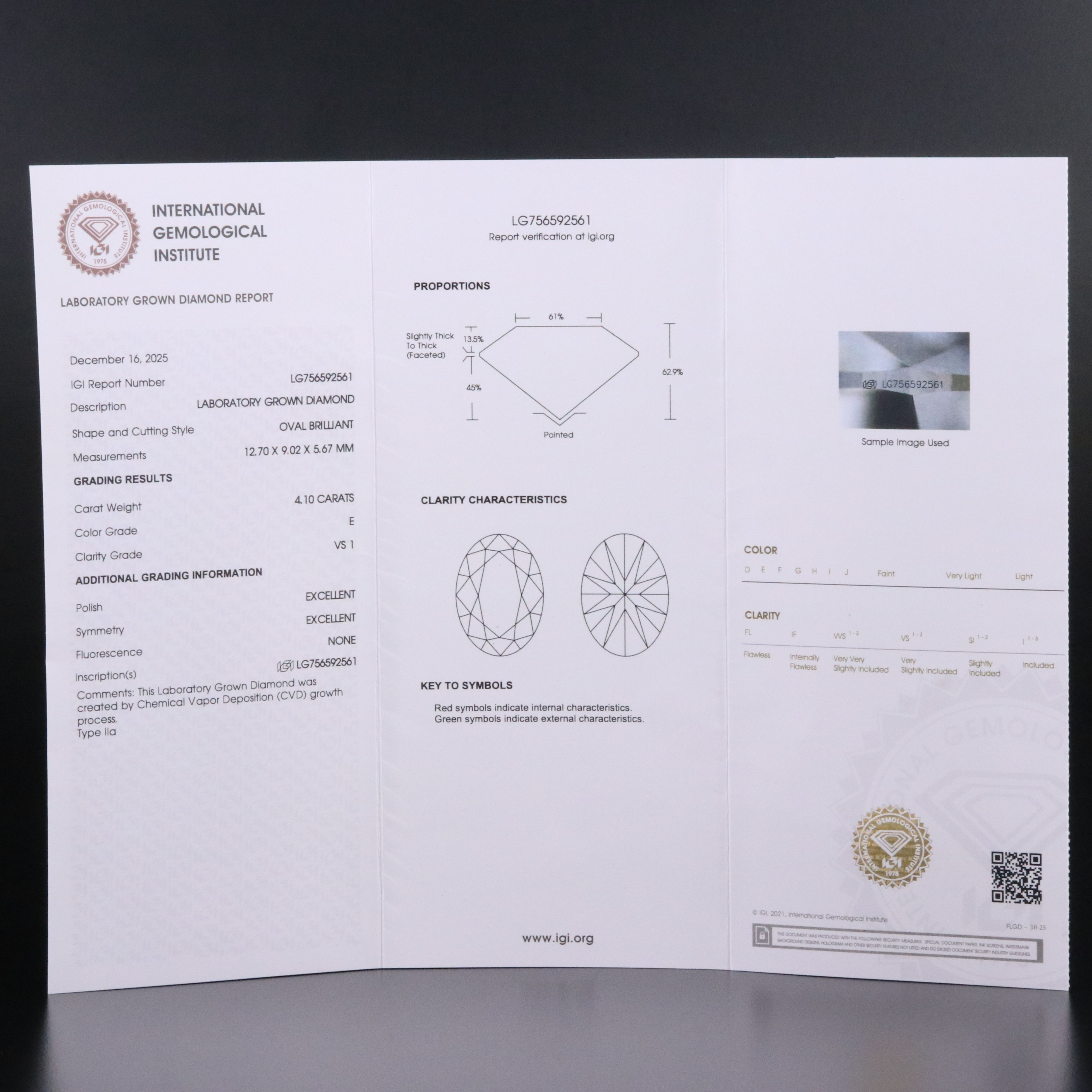 18K 4.10 CT Lab Grown Diamond Solitaire Ring with IGI Report