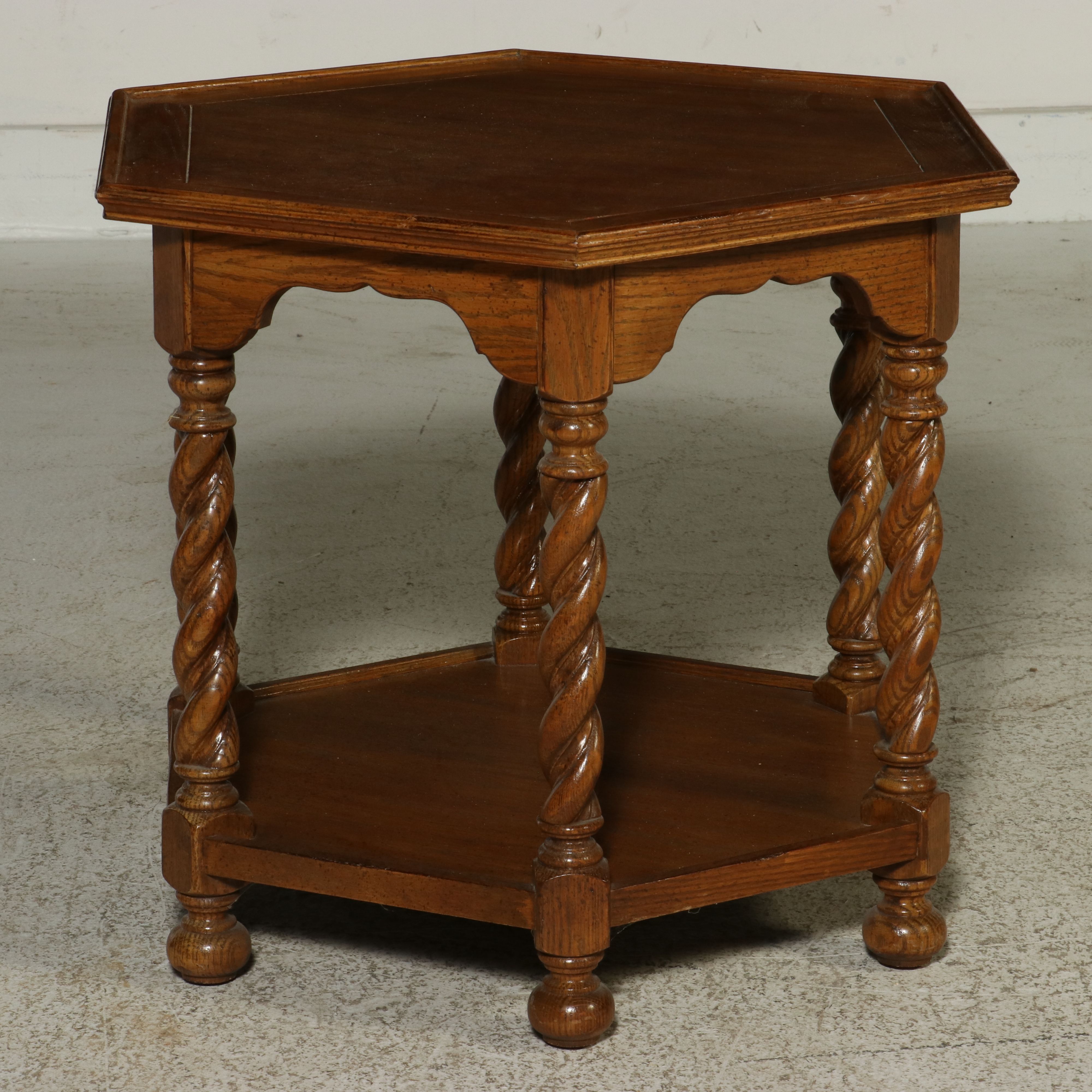 Ethan Allen Jacobean Revival Style "Royal Charter" Oak Hexagonal End Table