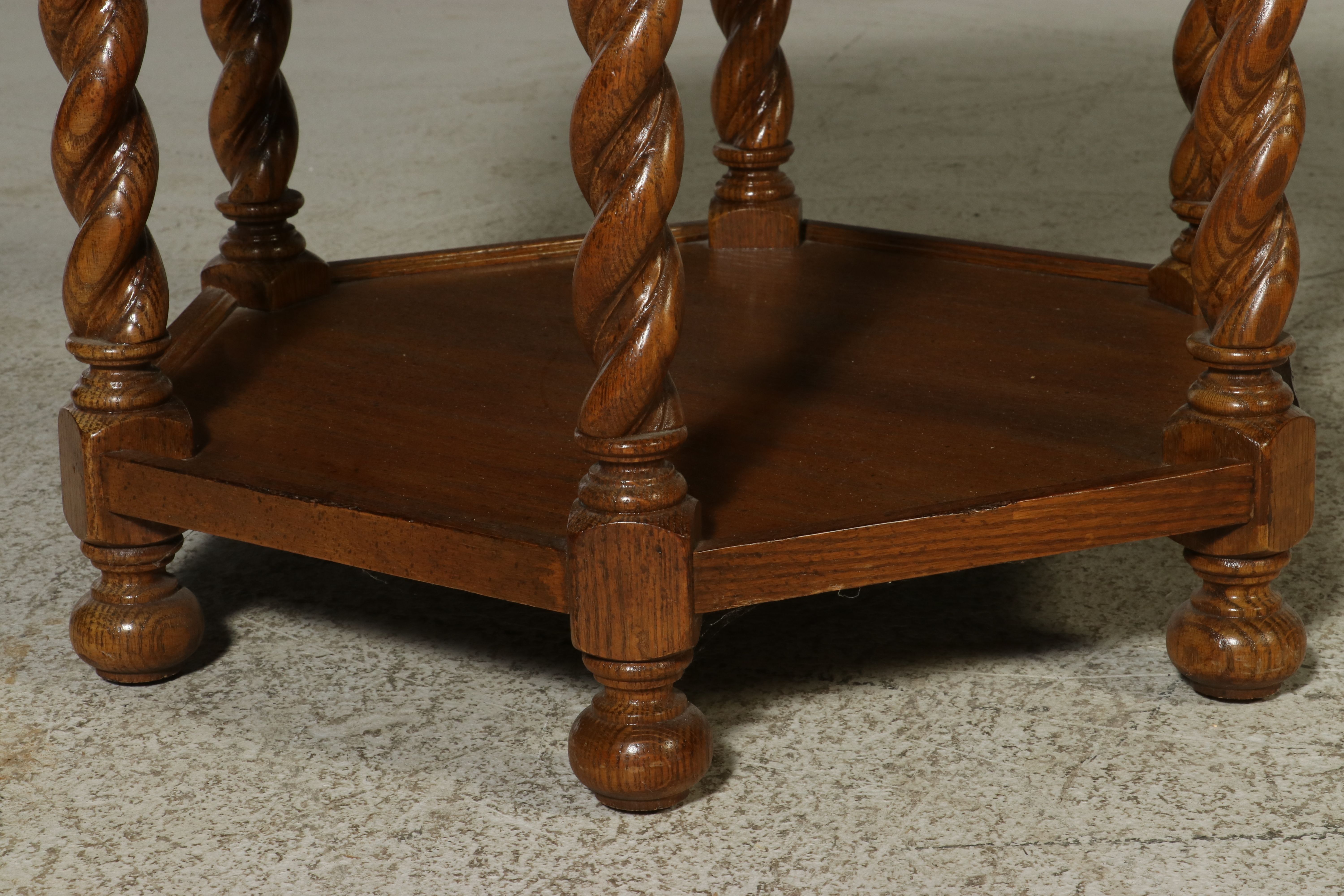 Ethan Allen Jacobean Revival Style "Royal Charter" Oak Hexagonal End Table