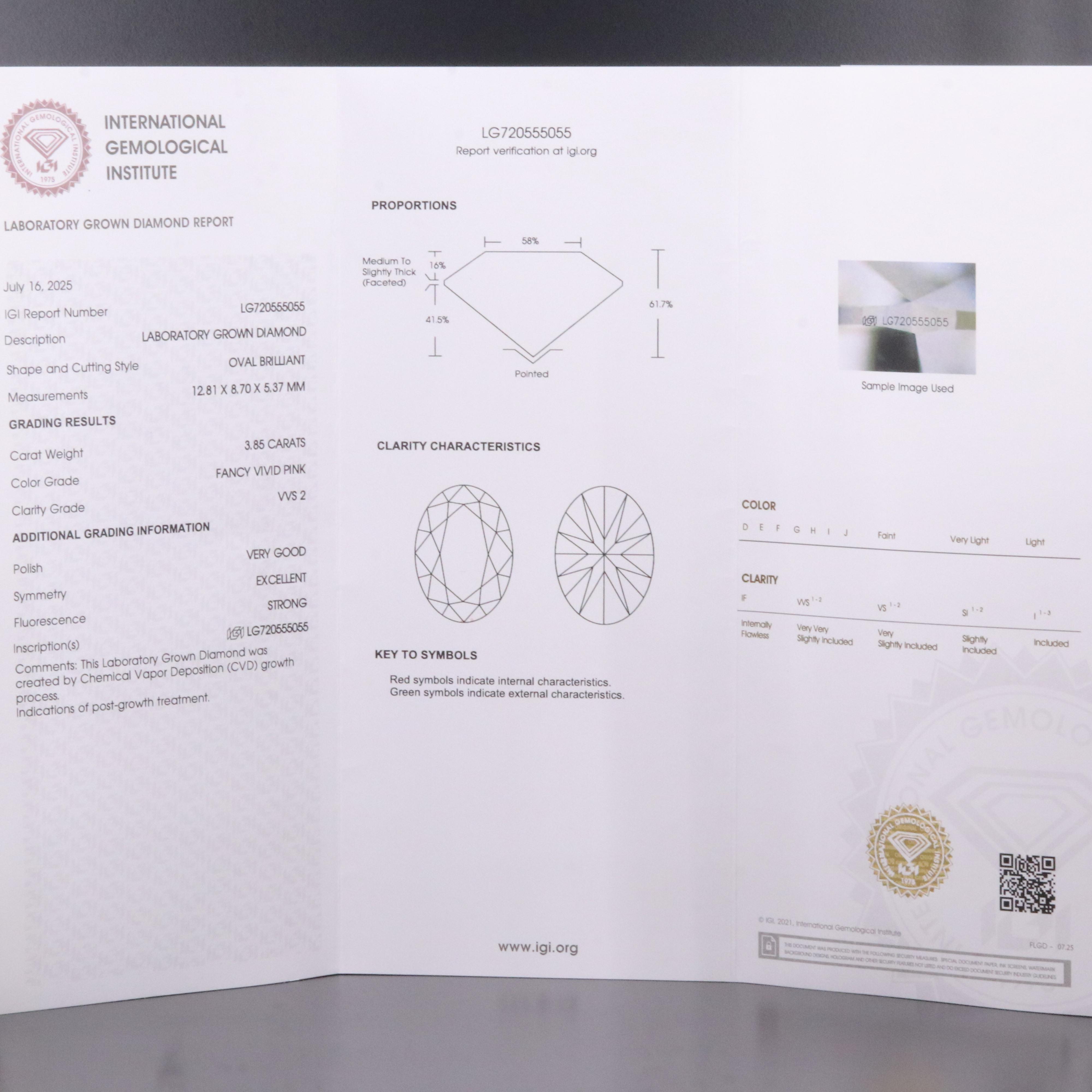 Loose 3.85 CT Lab Grown Fancy Vivid Pink Diamond with IGI Report