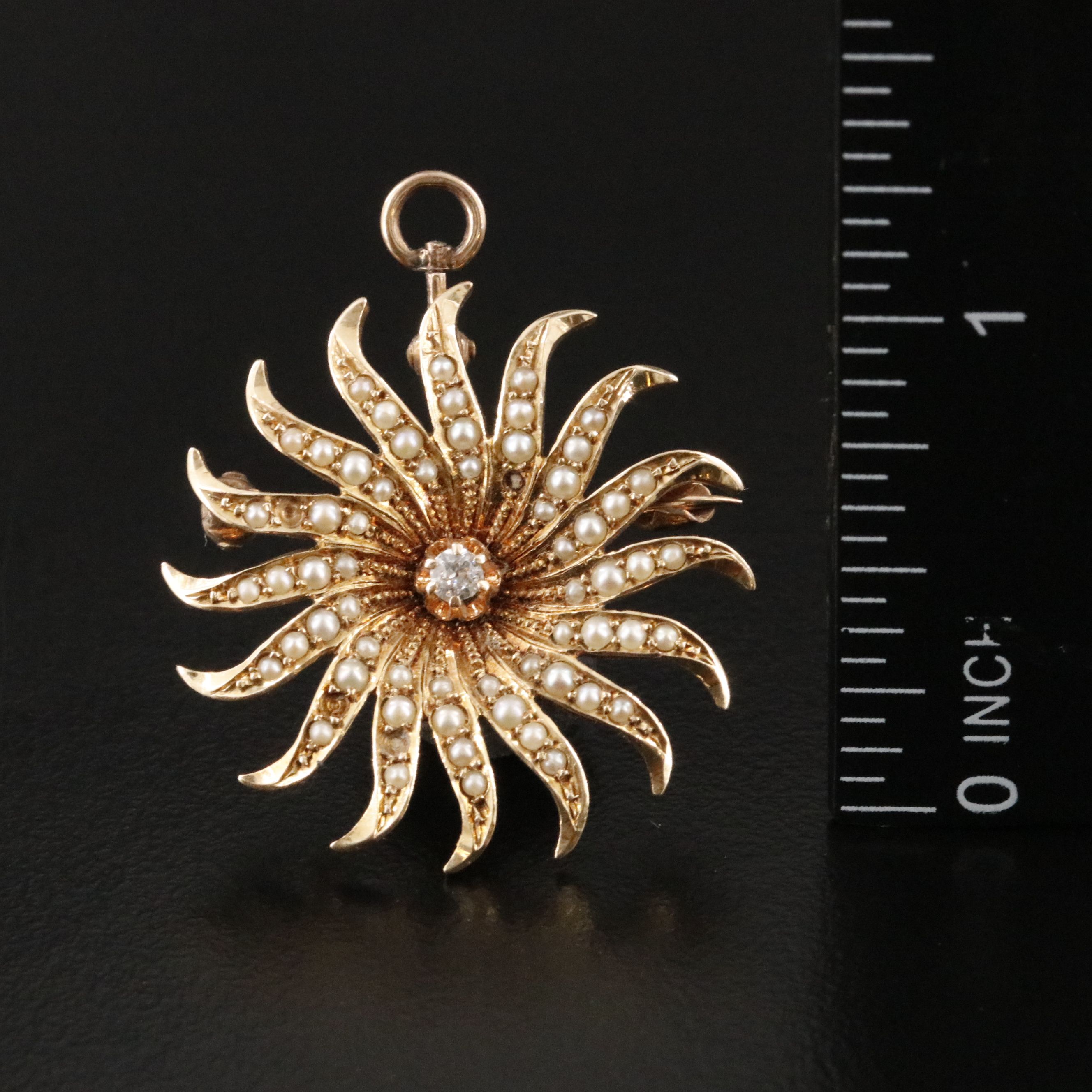 Antique 14K Diamond and Pearl Brooch