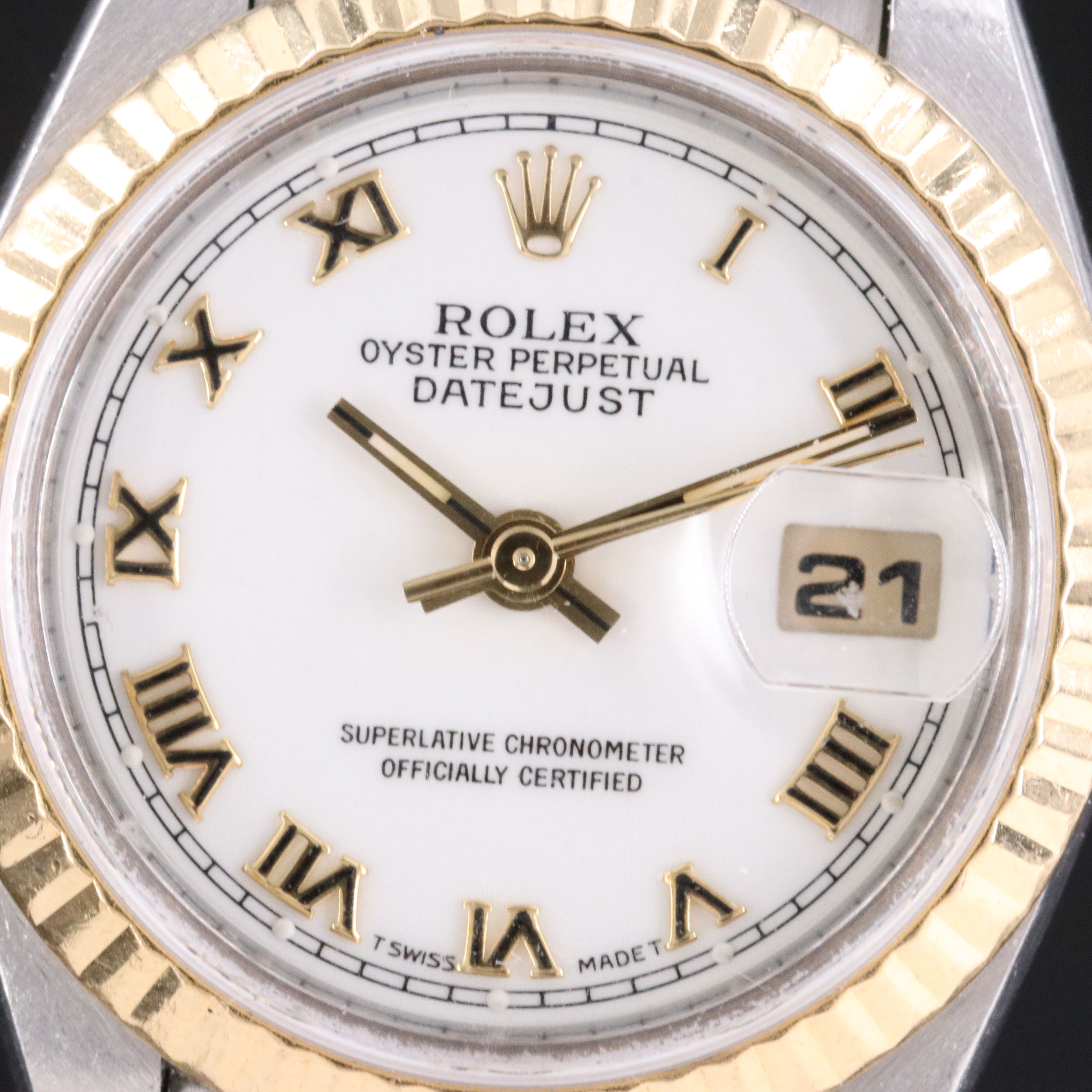 1993 - 1994 Rolex White Roman Index Dial Two Tone Datejust 69173 Watch