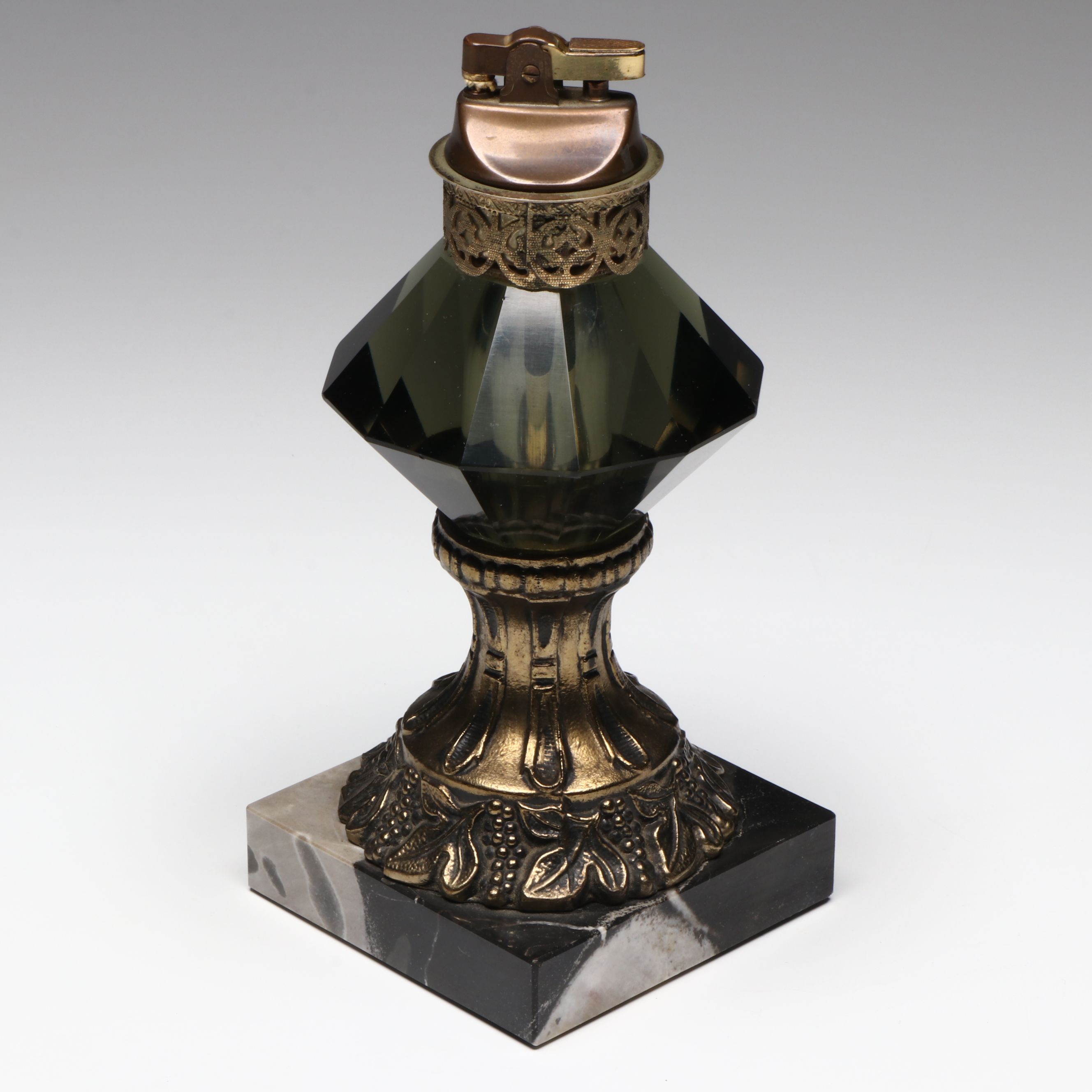 Mid-Century Smokey Glass and Marble Table Lighter