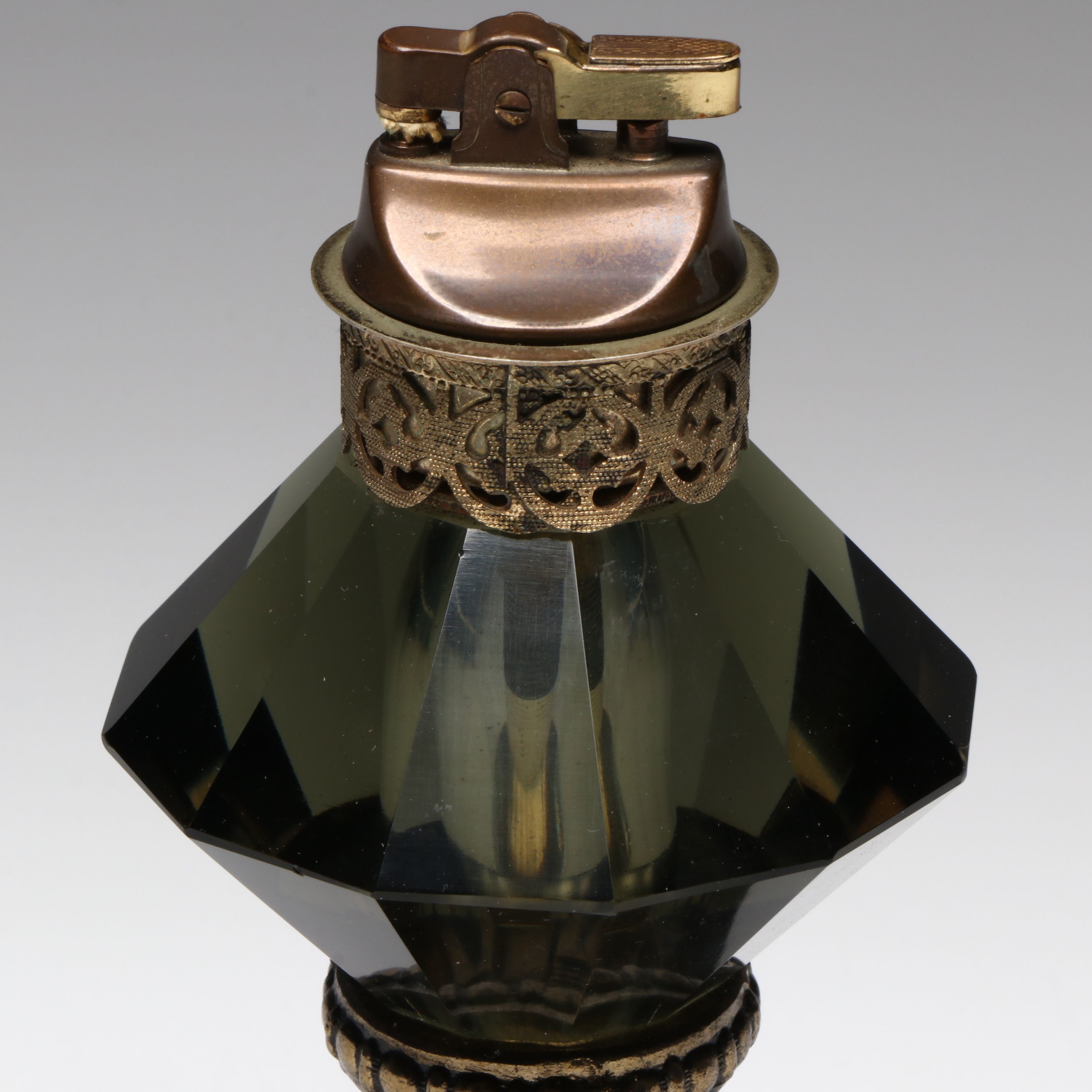 Mid-Century Smokey Glass and Marble Table Lighter