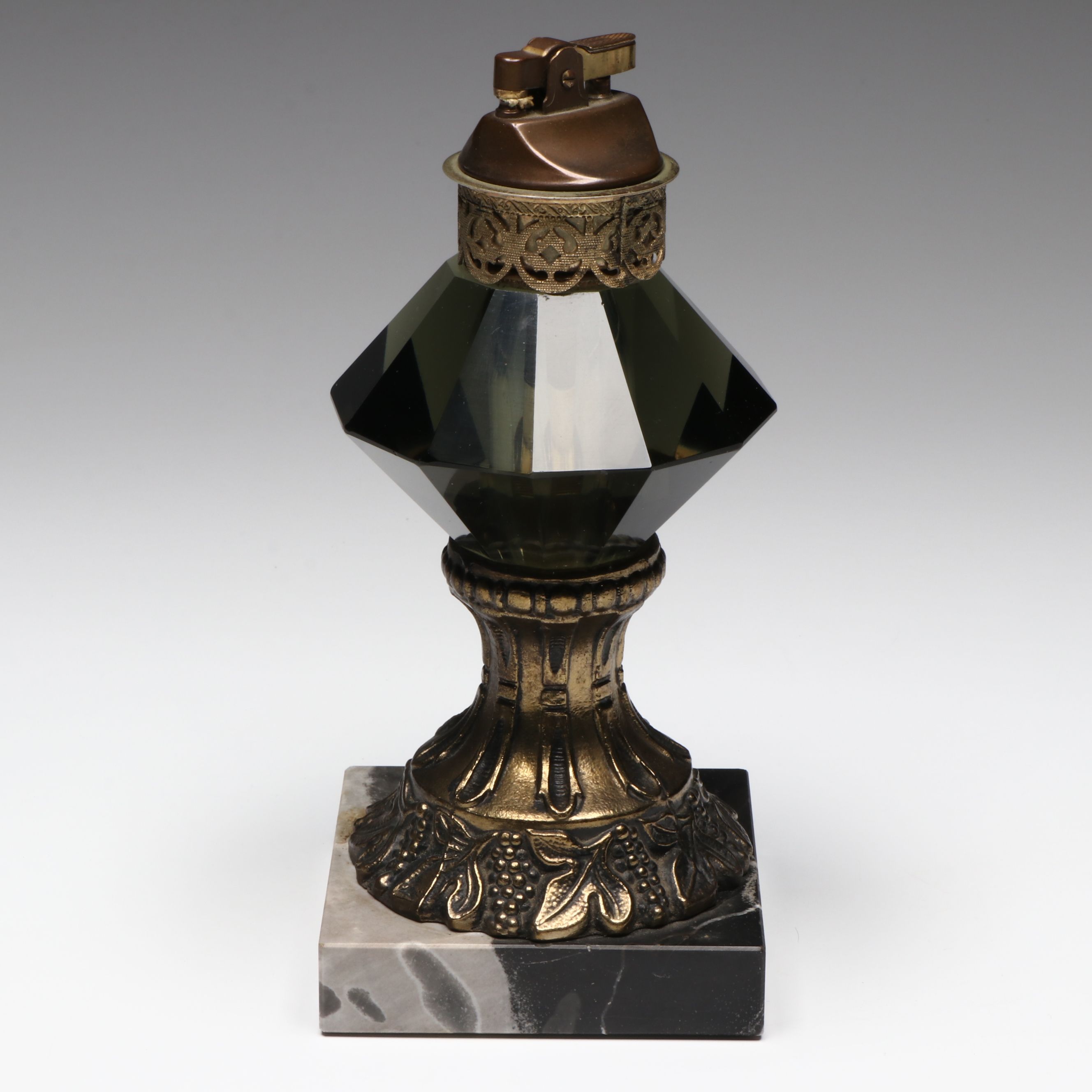 Mid-Century Smokey Glass and Marble Table Lighter