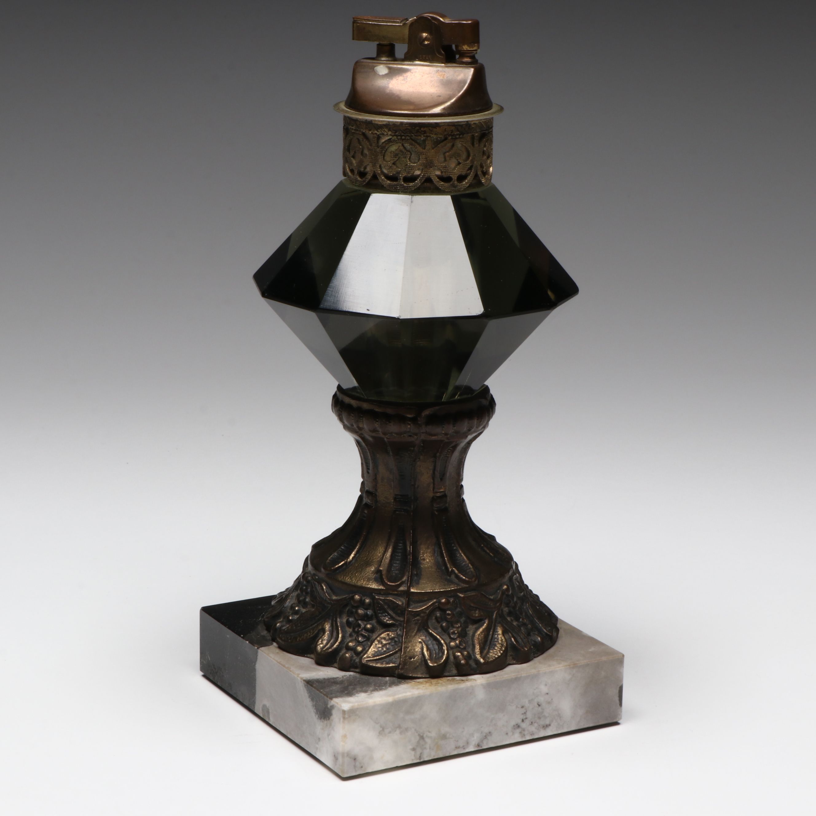 Mid-Century Smokey Glass and Marble Table Lighter
