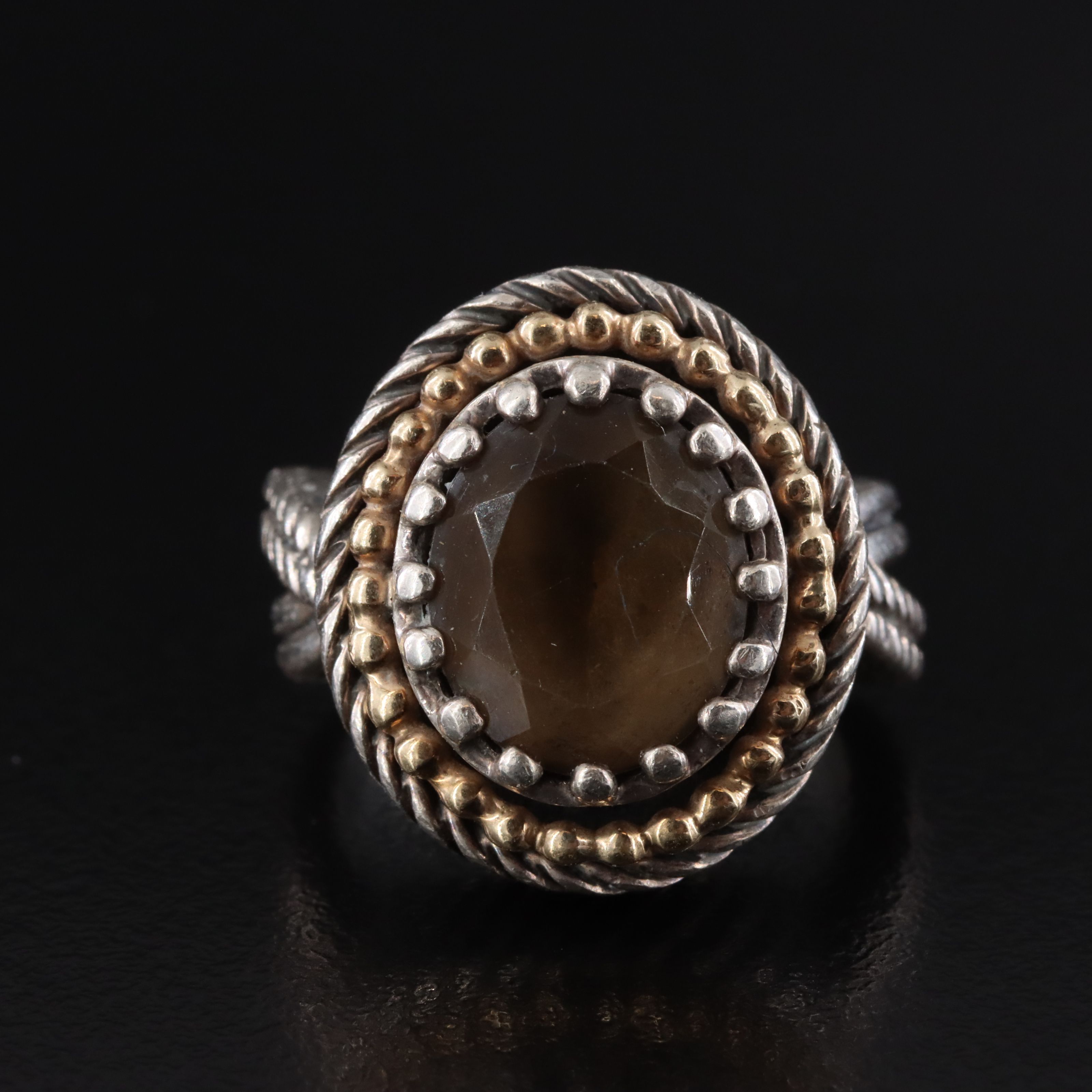 Sterling Smoky Quartz Ring with 14K Accents