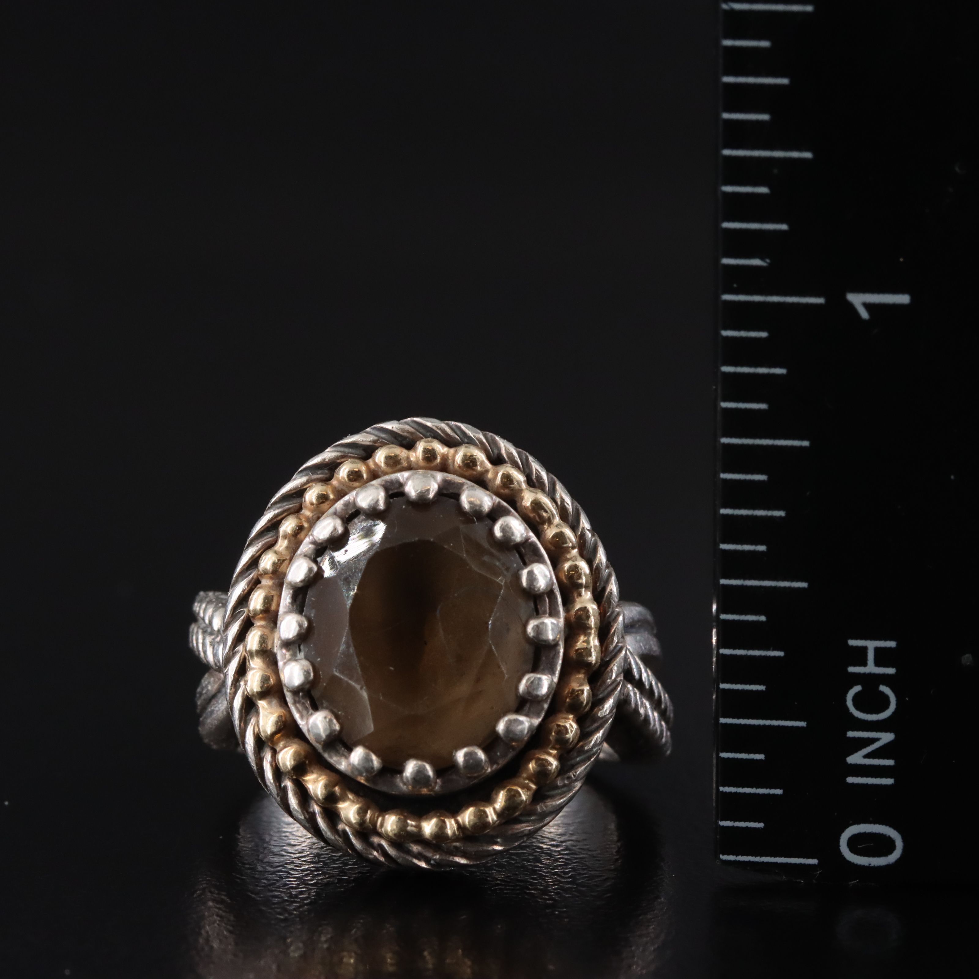 Sterling Smoky Quartz Ring with 14K Accents