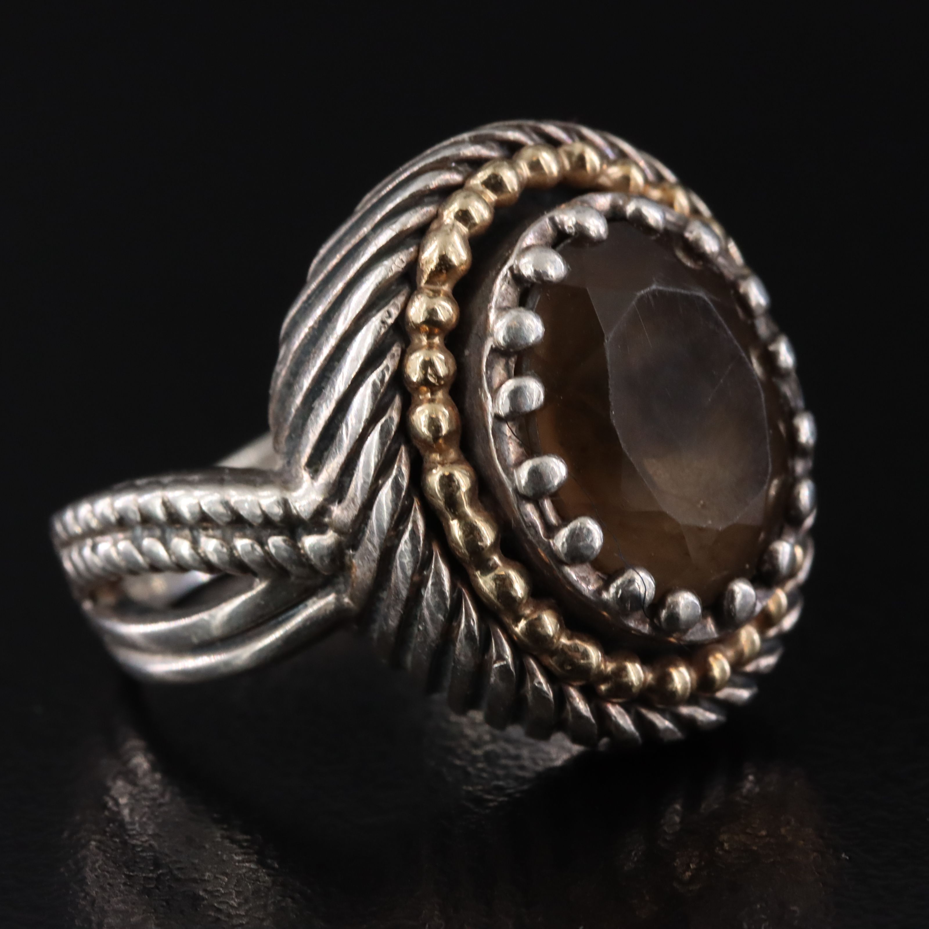 Sterling Smoky Quartz Ring with 14K Accents